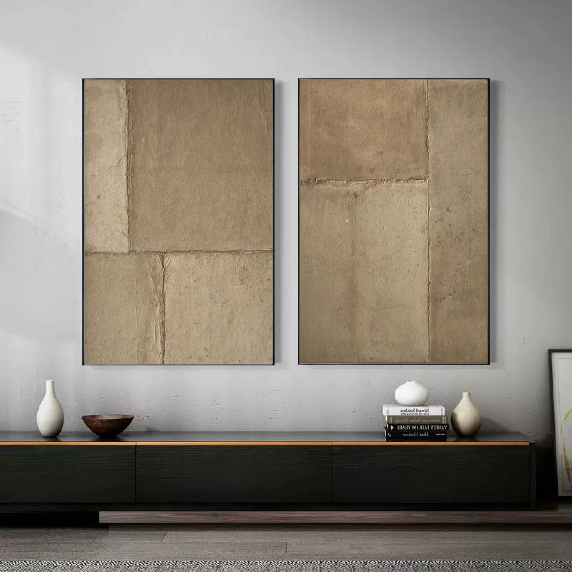 Beige & Brown Abstract Painting SET OF 2 #AVG 006