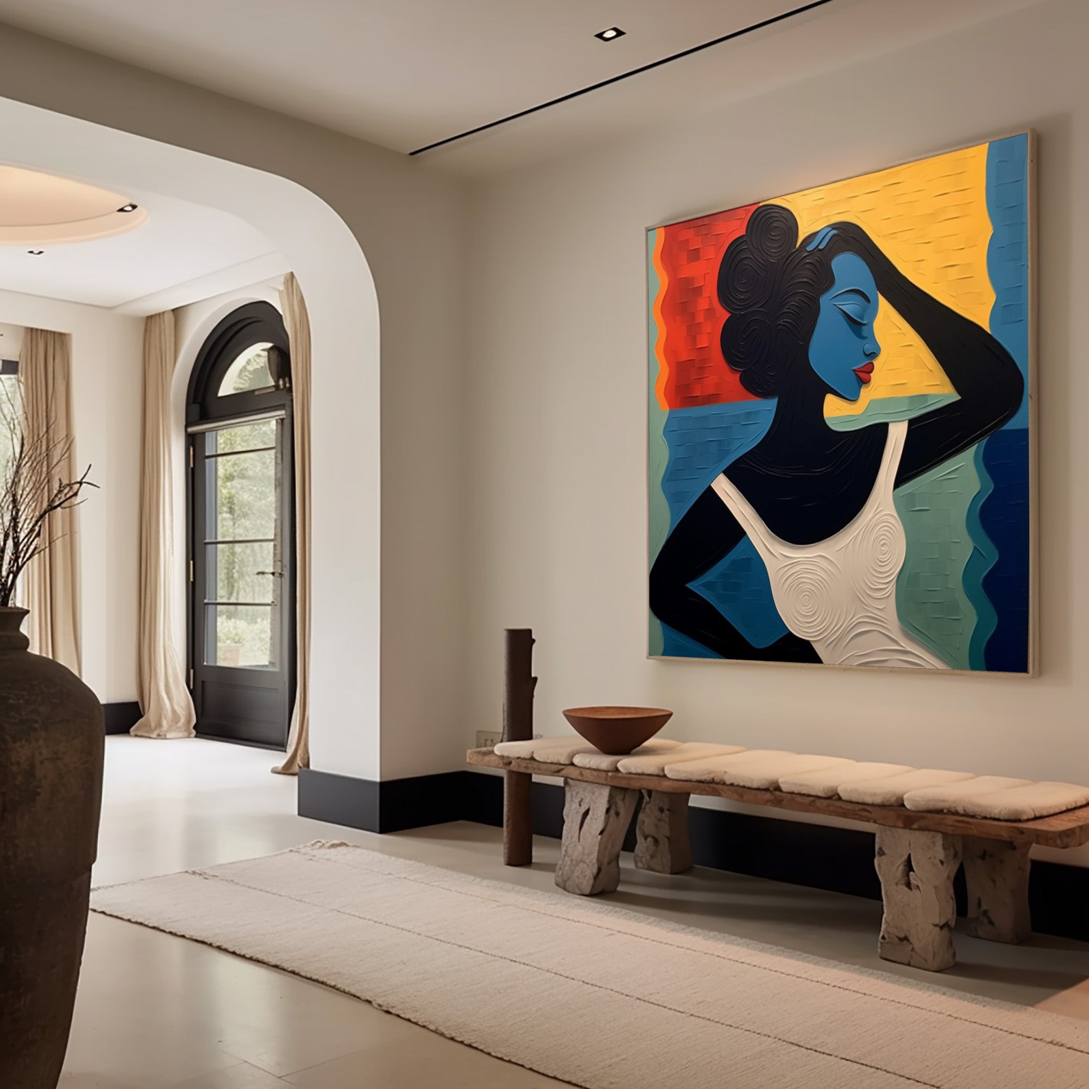 Textured Portrait with Bold Color Blocks, Modern Surreal #BGA 158