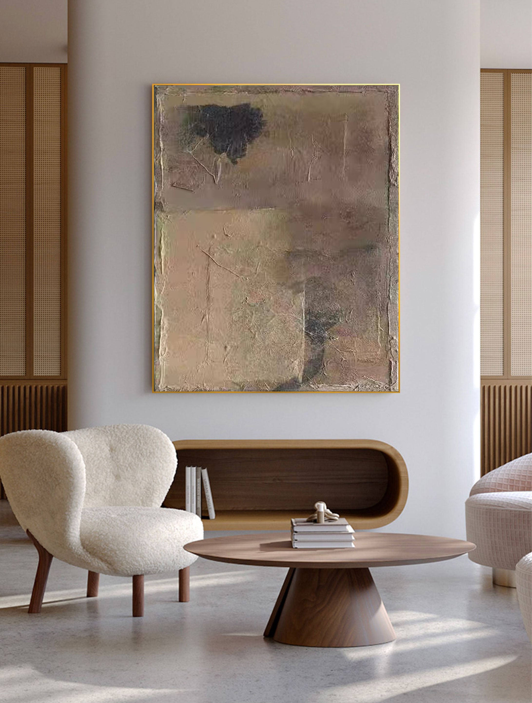 Beige & Brown Abstract Painting #LL 015