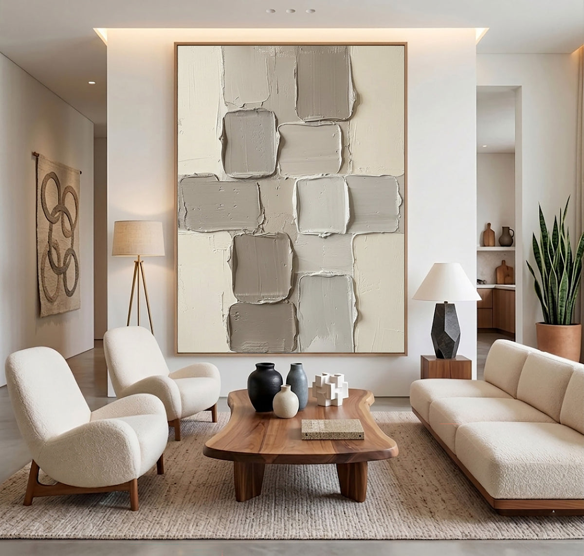 Fragments Suspended In Soft Light Large Neutral Abstract Wall Art Textured Sculptural Relief Painting