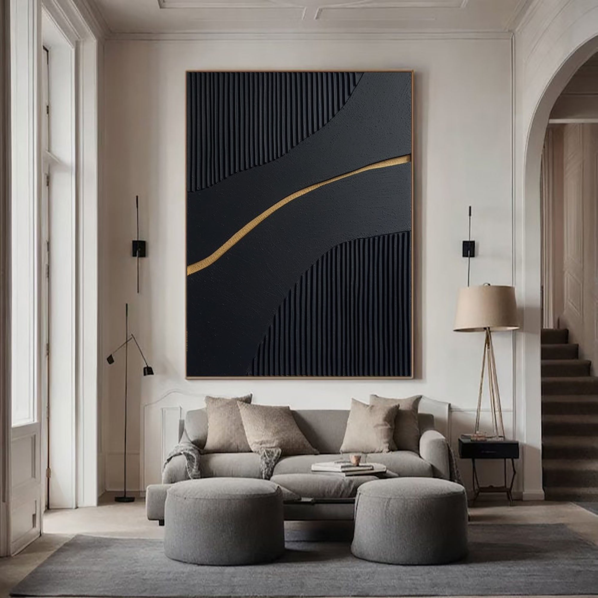 Large Black and Gold Abstract Canvas Art for Home Decor #BM 024