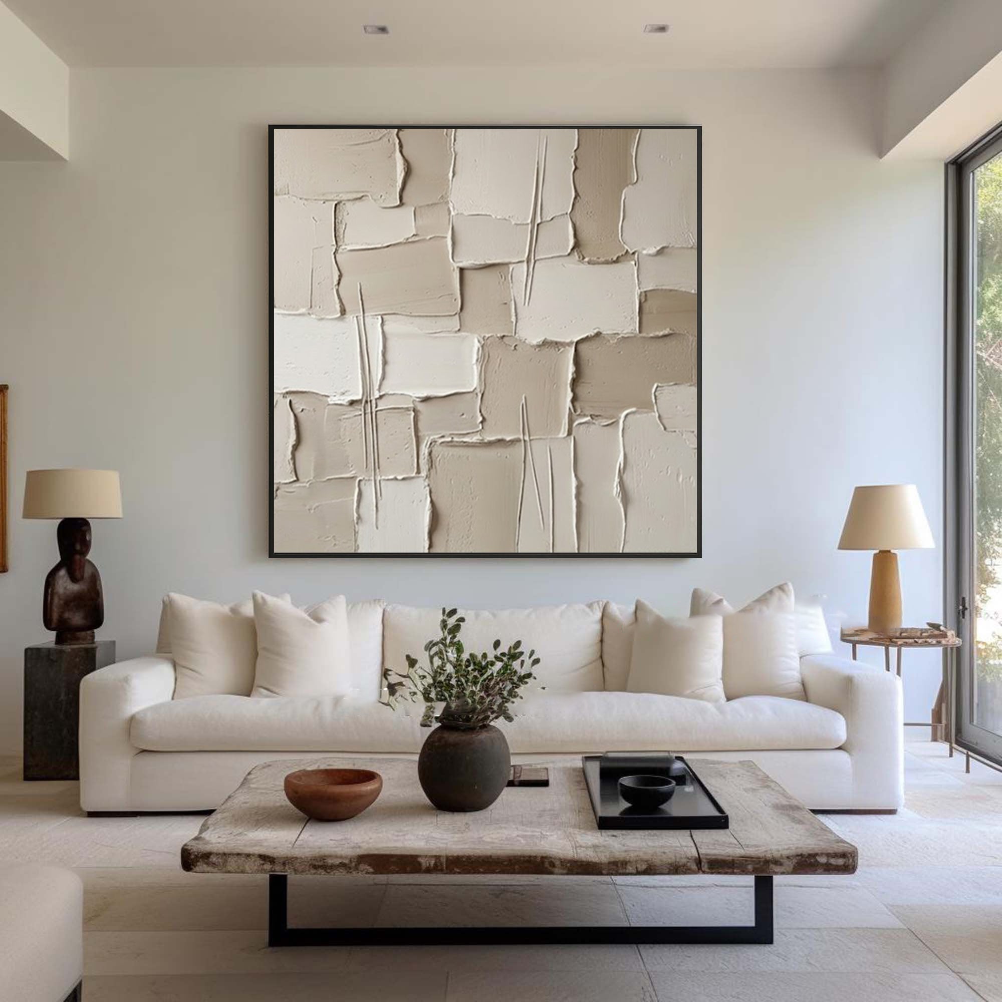 Large Architectural Collage Wall Art Neutral Textured Relief Painting