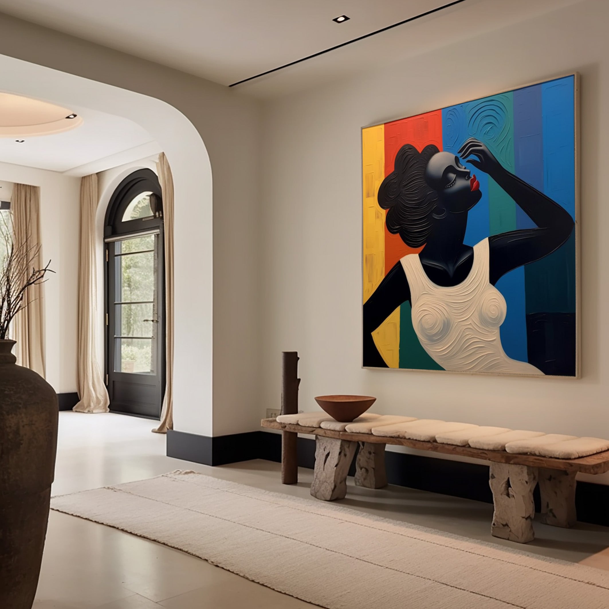 Stylized Figure Against Textured Color Blocks, Portrait Art #BGA 157