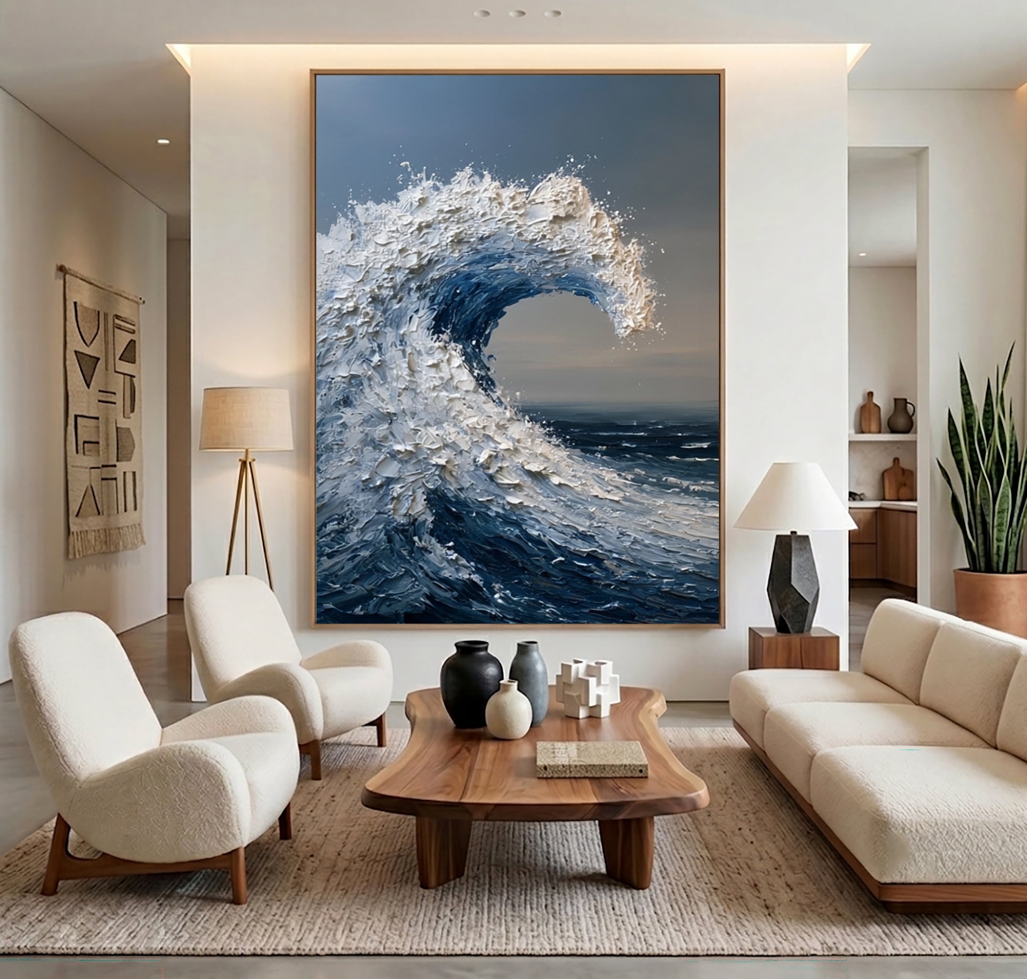 Large Ocean Wave Wall Art Textured Oil Painting Coastal Seascape Modern Abstract Sea Wave Artwork Contemporary Luxury Home Decor