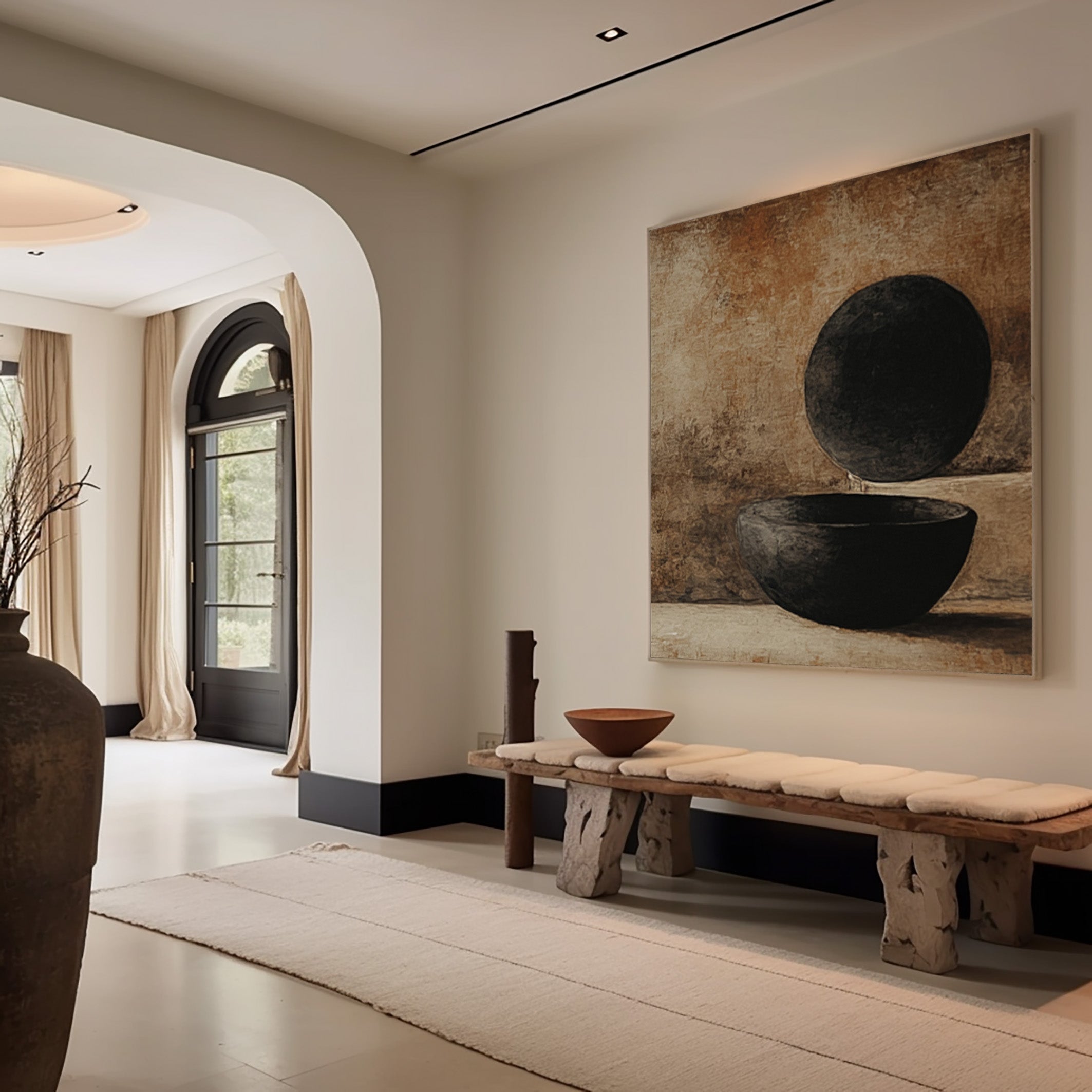 Minimalist Art with Dark Geometric Forms on Textured Canvas #BGA 193