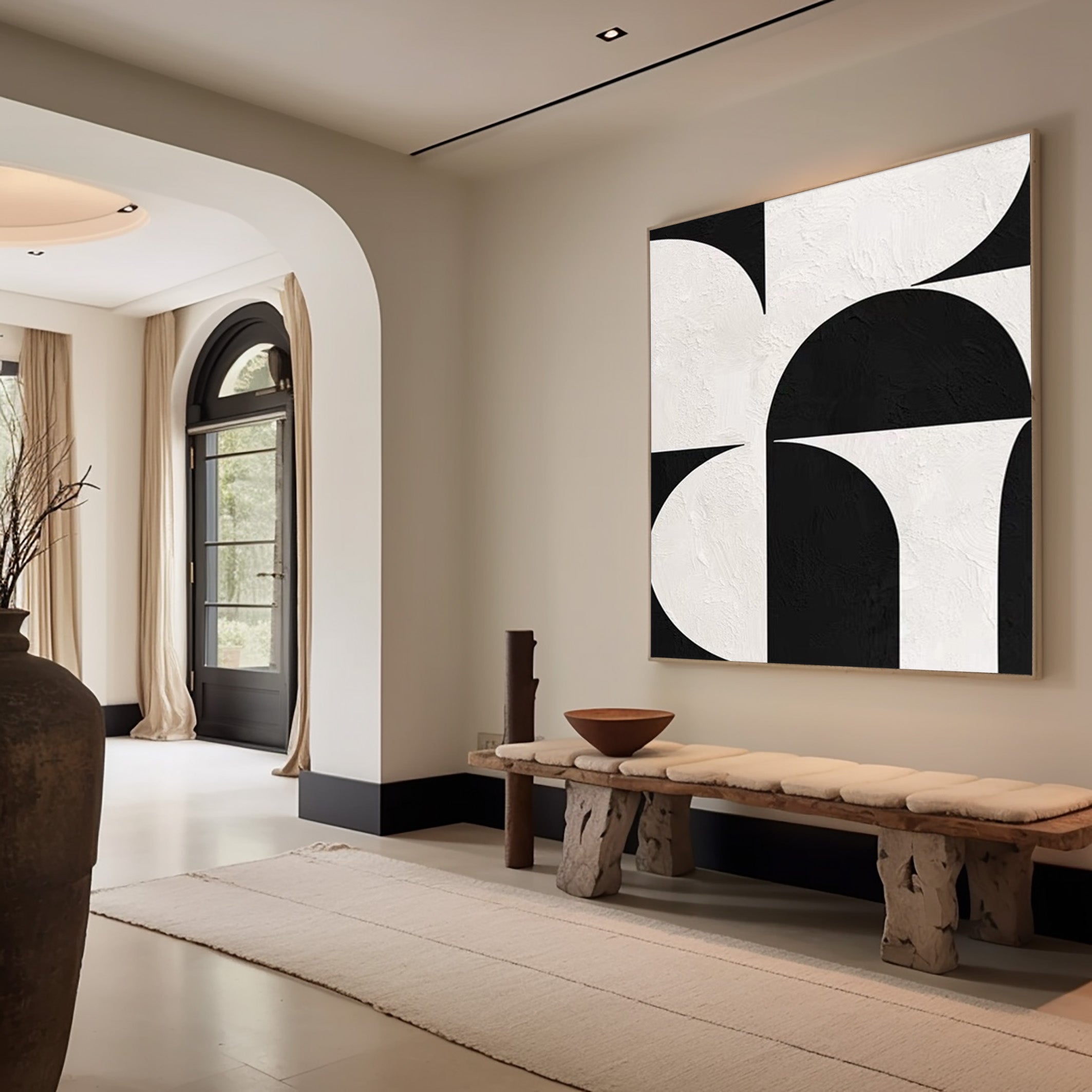 Minimalist Black and White Painting, Textured Geometric Forms #BGA 168