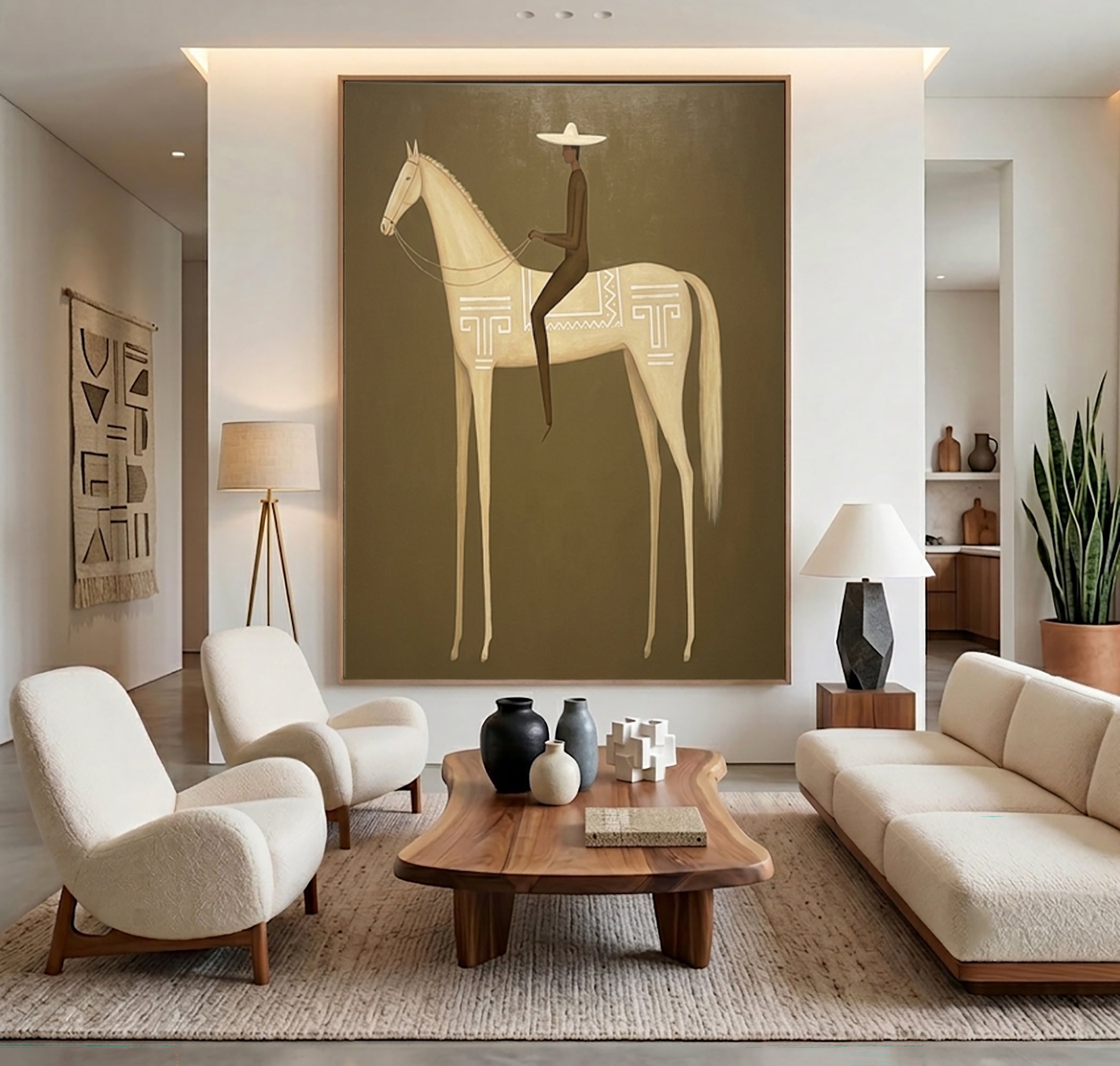 Large Luxury Western Equestrian Wall Art Horse Rider Oil Painting Cowboy Cowgirl Inspired Vintage Americana Artwork Modern Home Decor