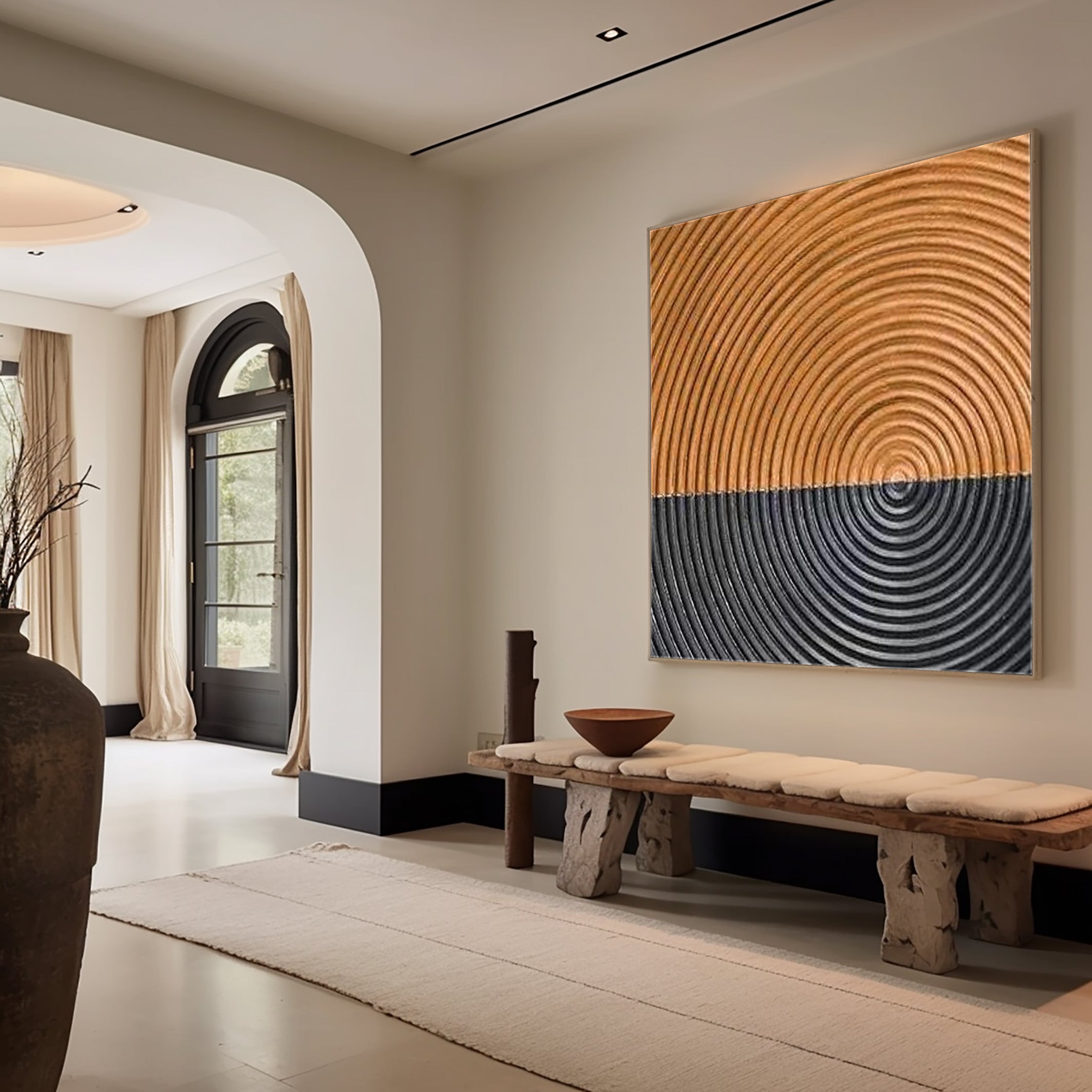 Binary Circles: Abstract Pattern Canvas, Two-Tone Radial Art #BGA 136