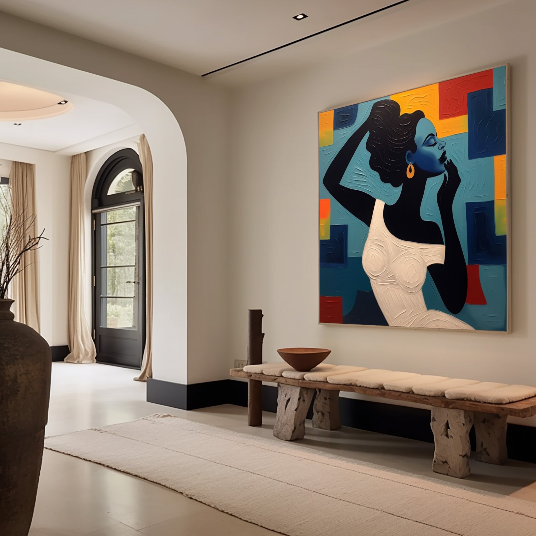 Textured Portrait with Bold Color Geometry, Modern Wall Art #BGA 170