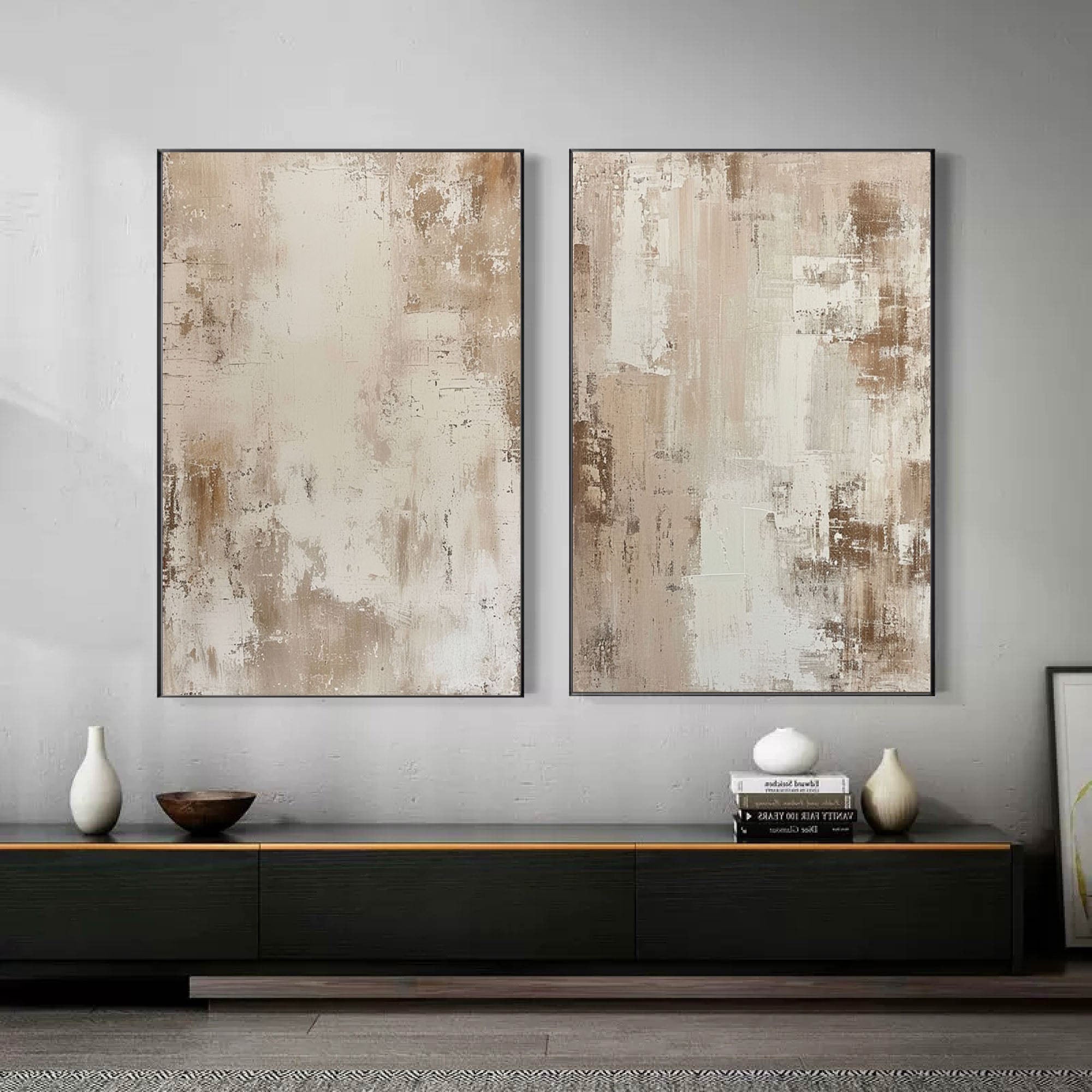 Beige & Brown Abstract Painting SET OF 2 #AVG 012