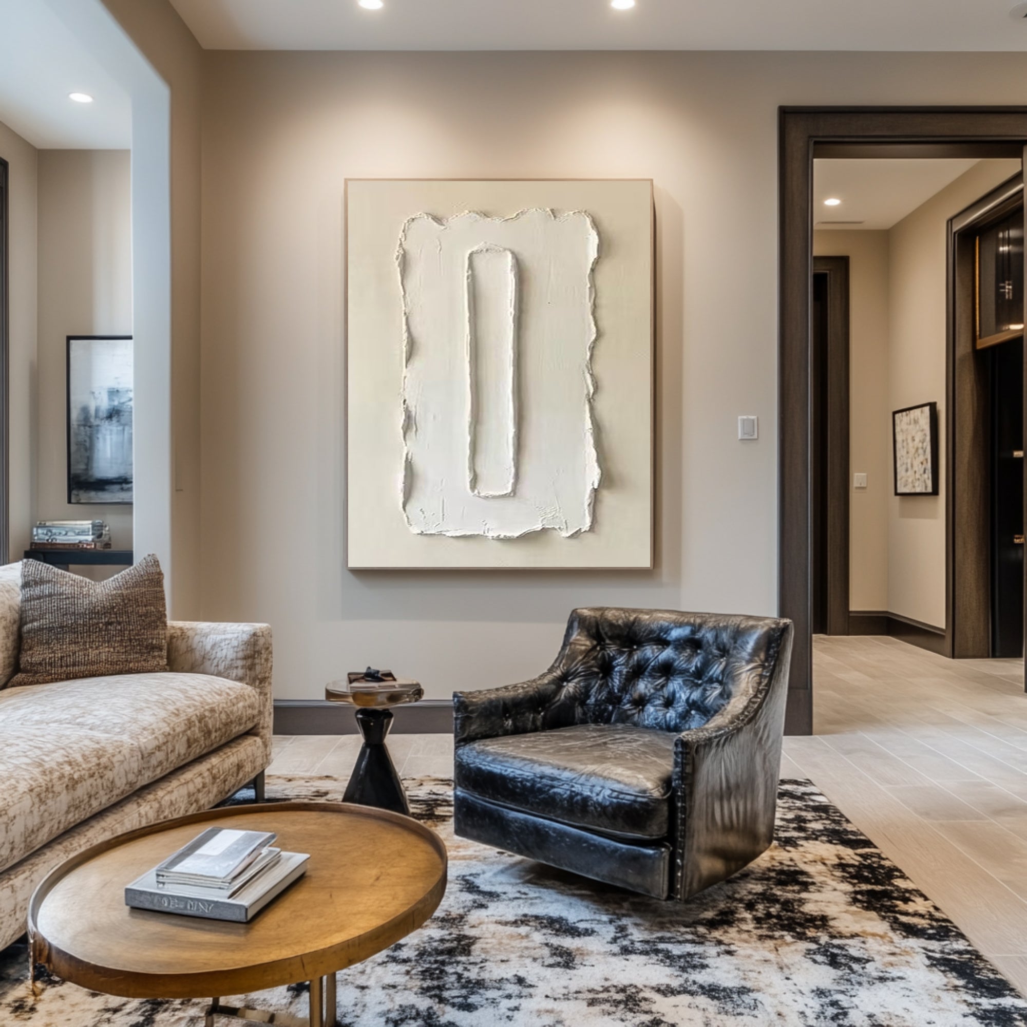 Large Minimalist White Texture Oil Painting for Modern Luxury Interiors
