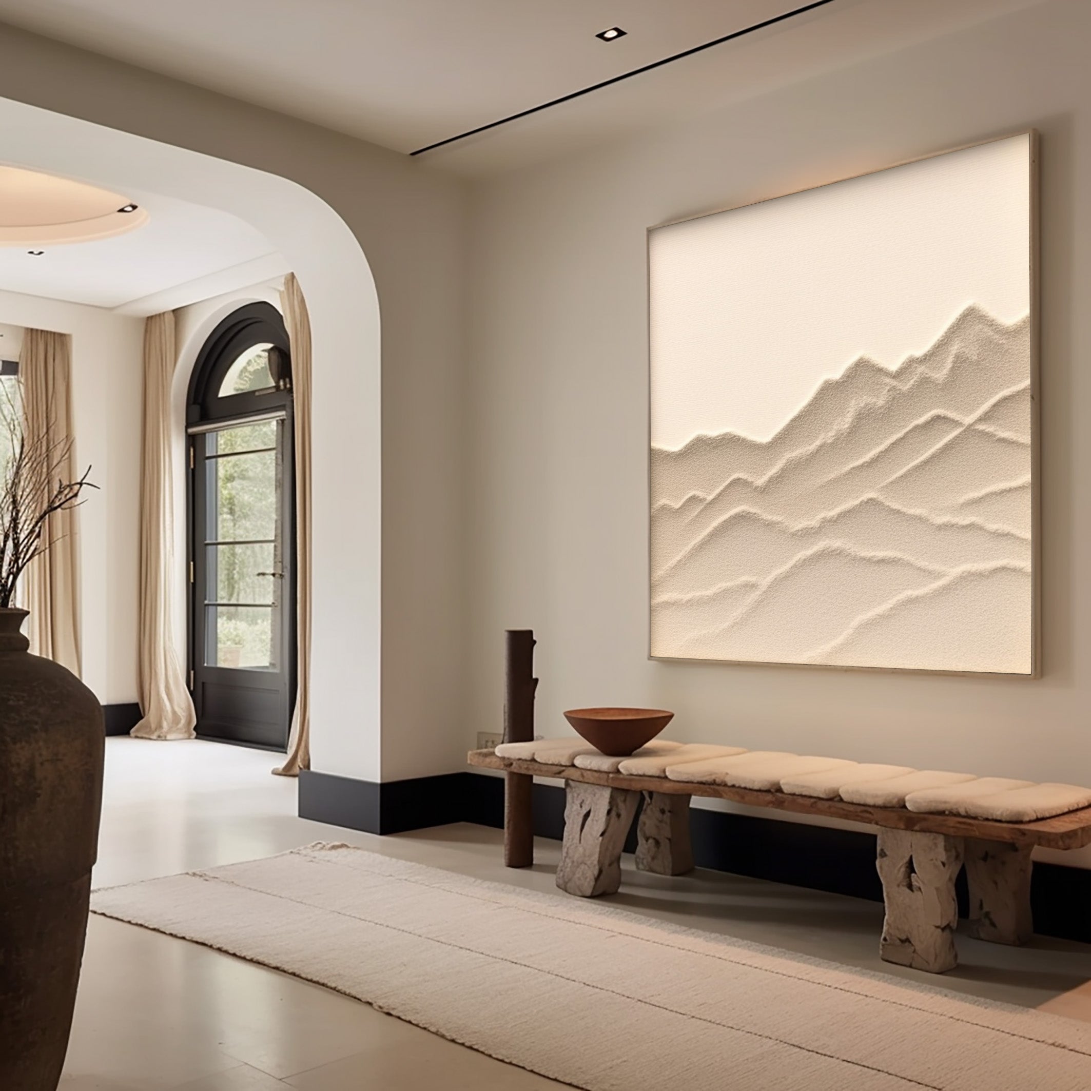 Textured Monochromatic Mountain Art, Serene Natural Design #BGA 167