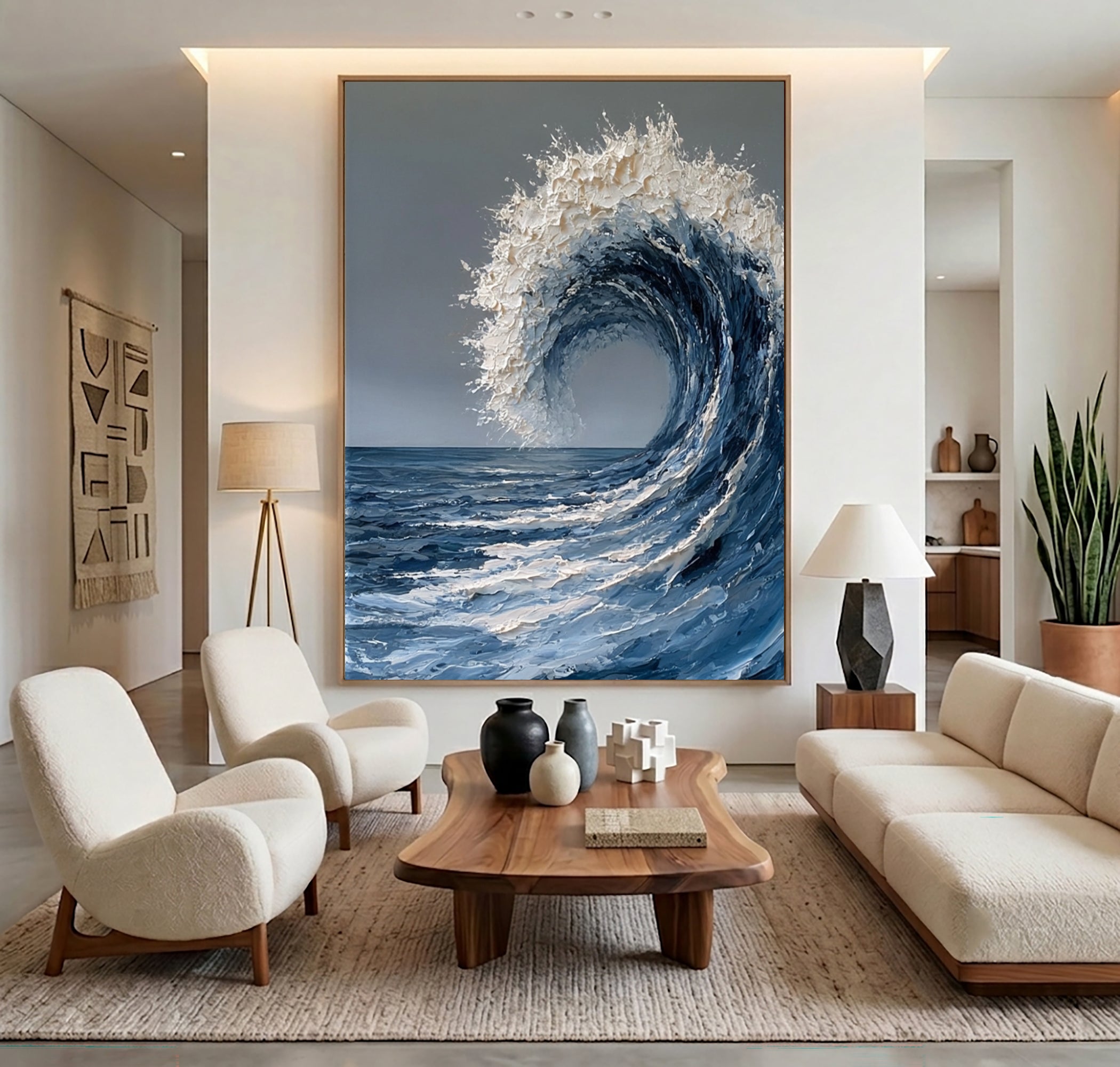 Large Contemporary Ocean Seascape Wall Art Textured Oil Painting Wave Artwork Cowboy Cowgirl Inspired Vintage Americana Modern Home Decor
