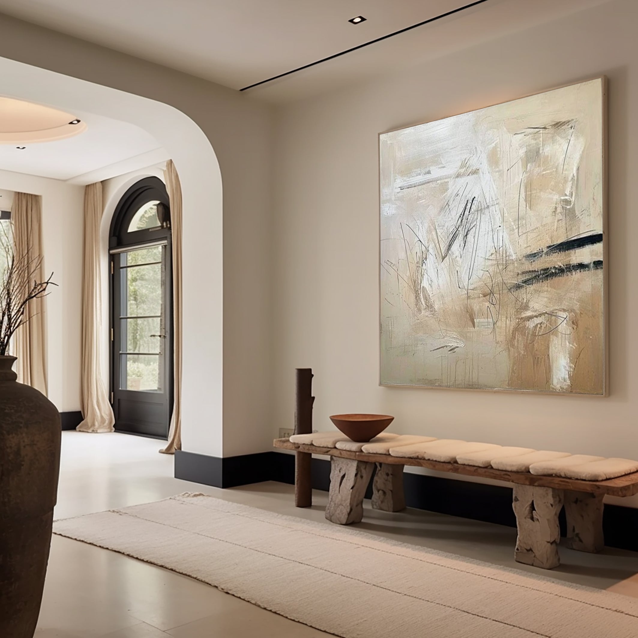 Beige Abstract Wall Art, Expressive Brushstrokes Canvas #BGA 135