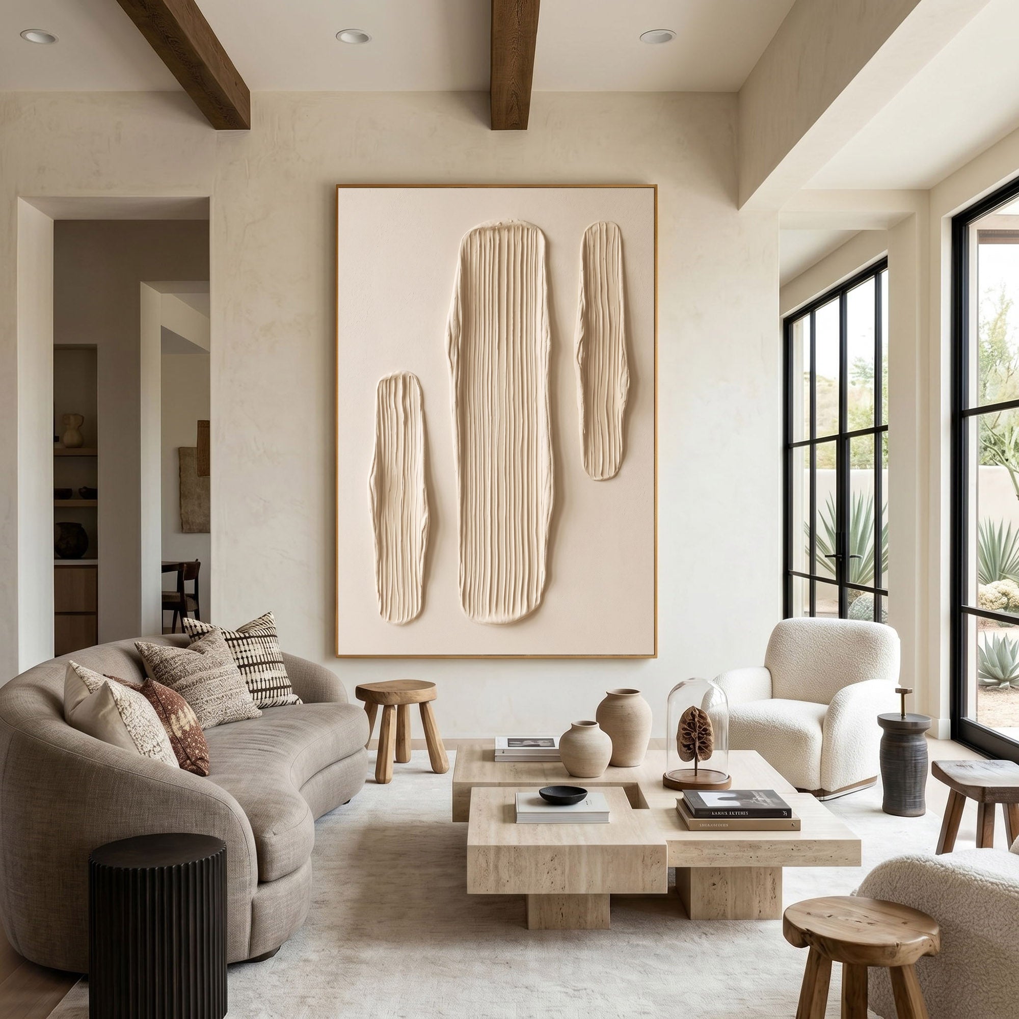 Large Textured Wall Art Abstract Plaster Painting Minimalist Neutral Modern Contemporary Interior Decor