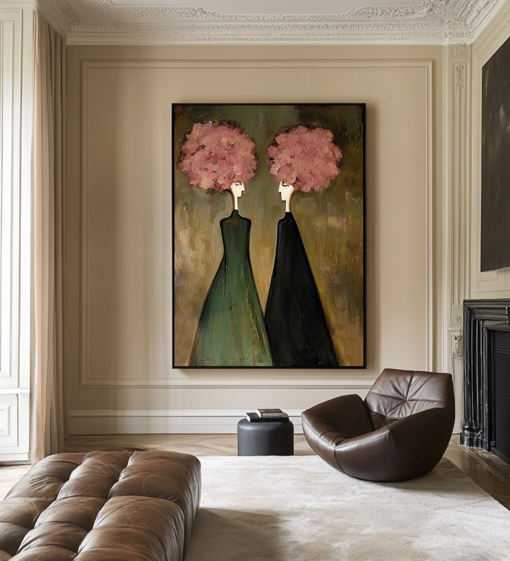 Large Modern Figurative Oil Painting on Canvas – Elegant Pink Portrait Wall Art Decor #WAB 033