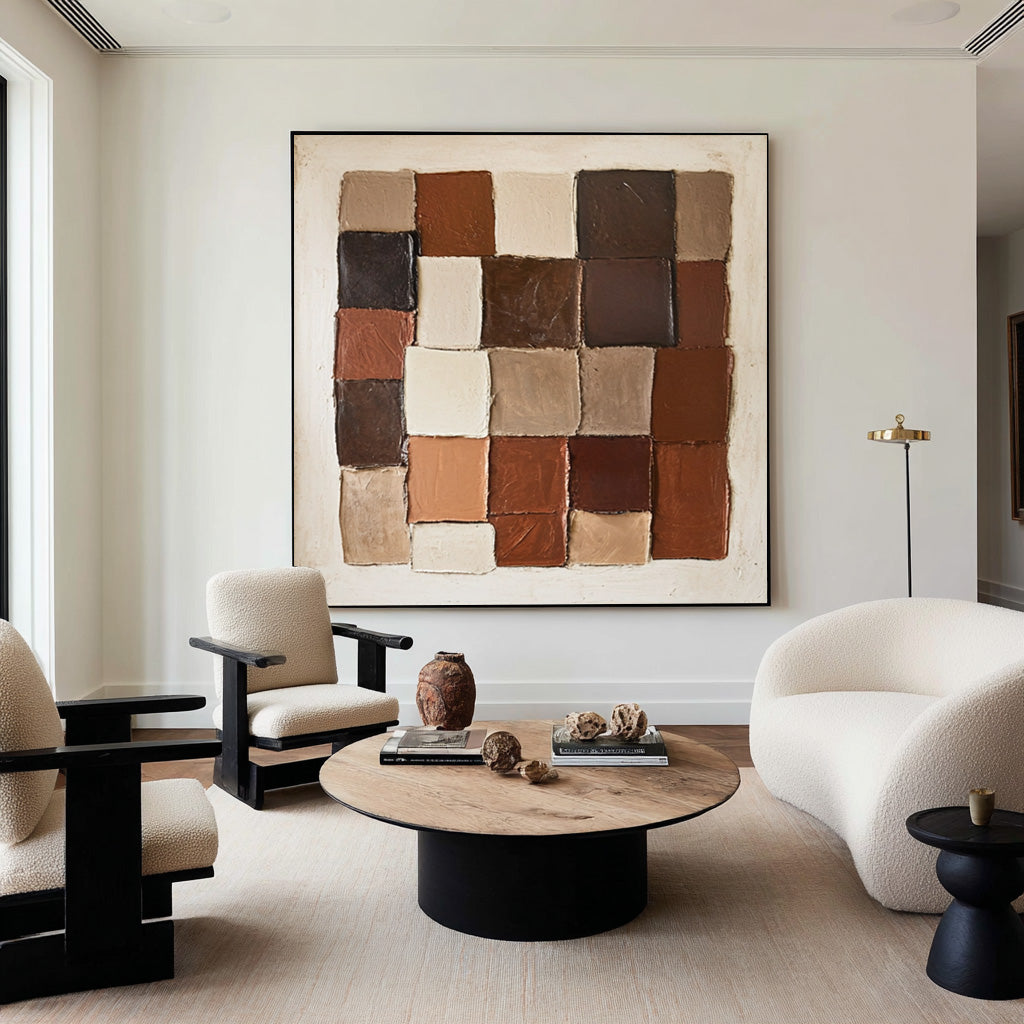 Large Contemporary Abstract Oil Painting, Earth Tone Geometric Art for Modern Interior | ArtvistaGallery #WAB 008