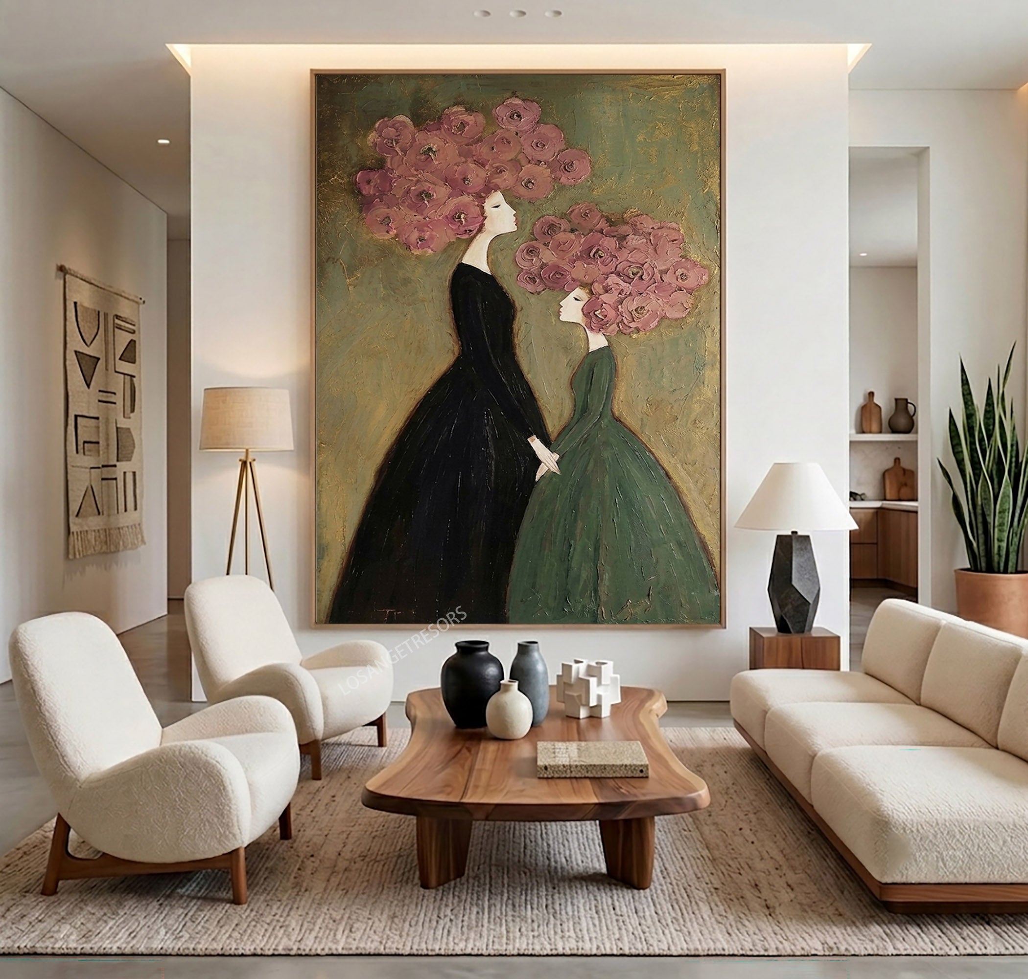 Large Botanical Figure Wall Art Elegant Floral Oil Painting Canvas