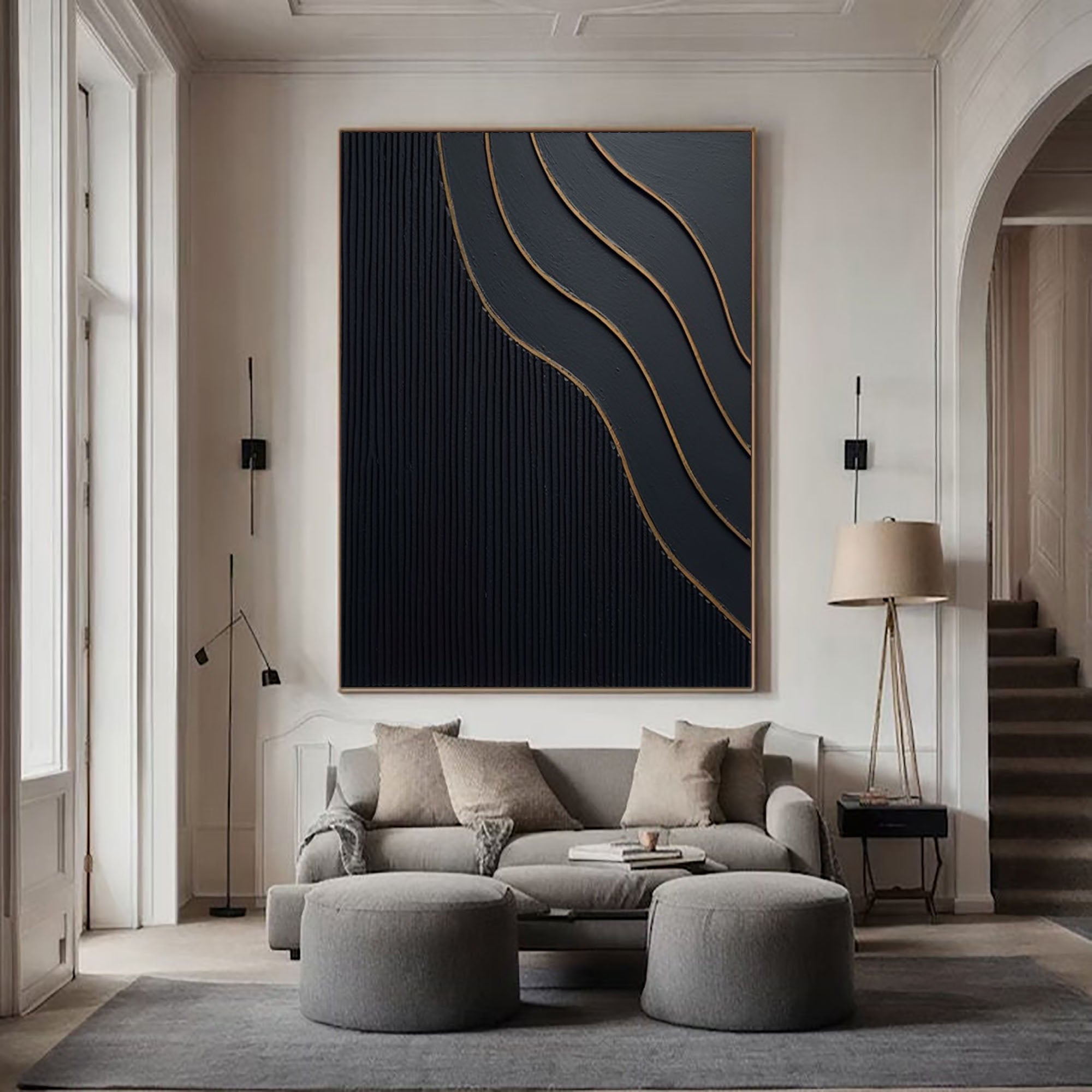 Large Black and Gold Abstract Canvas Art for Home Decor #BM 027