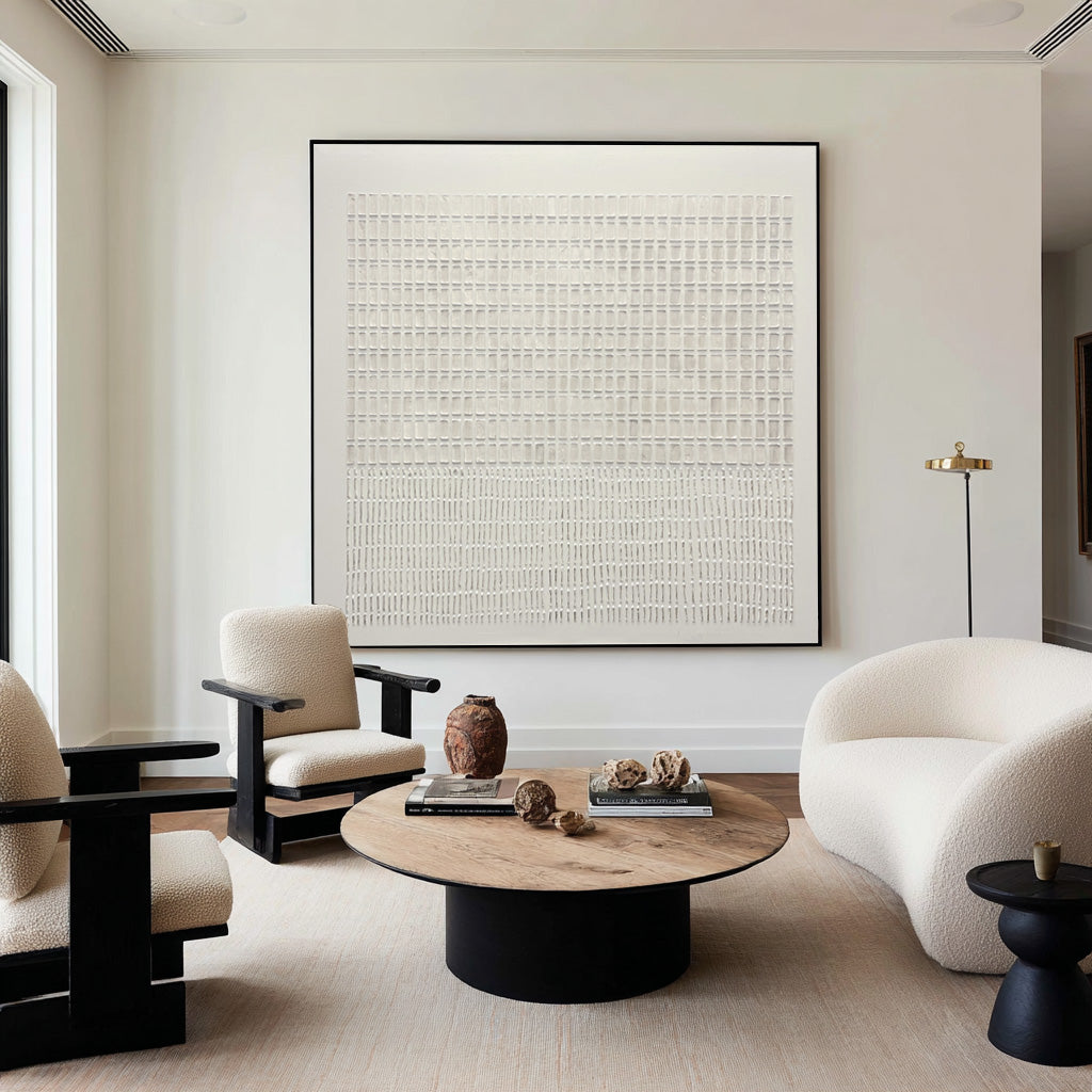 Large Abstract Oil Painting Beige Texture, Minimal Statement Wall Art for Hallway #WAB 017