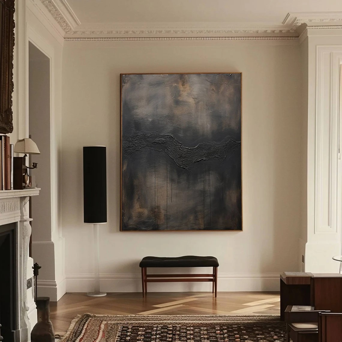 Textured Dark Abstract Painting, Moody Minimalist Art Canvas #BGA 081