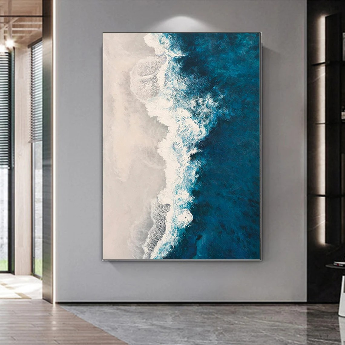 Coastal Wall Art with Deep Blue Ocean and Sand #BGA 010