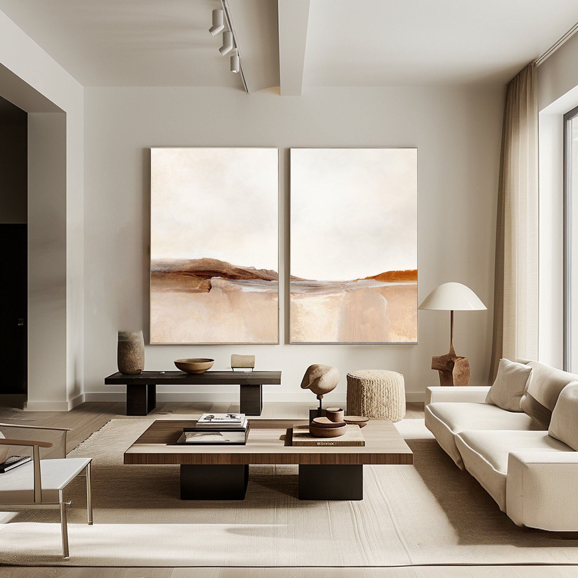 Beige & Brown Abstract Painting SET OF 2 #AVG 036