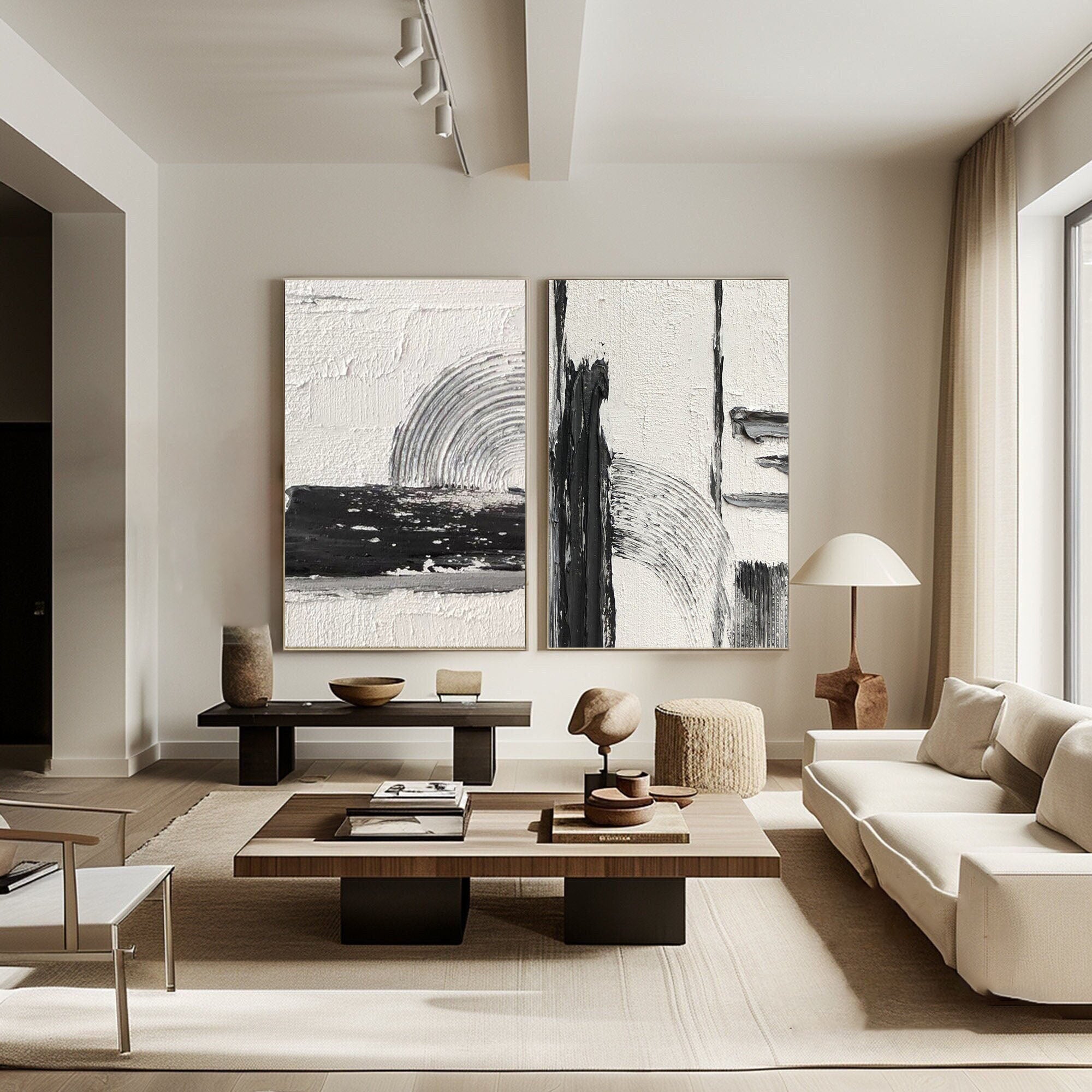 Black & White Abstract Painting SET OF 2 #AVG 029