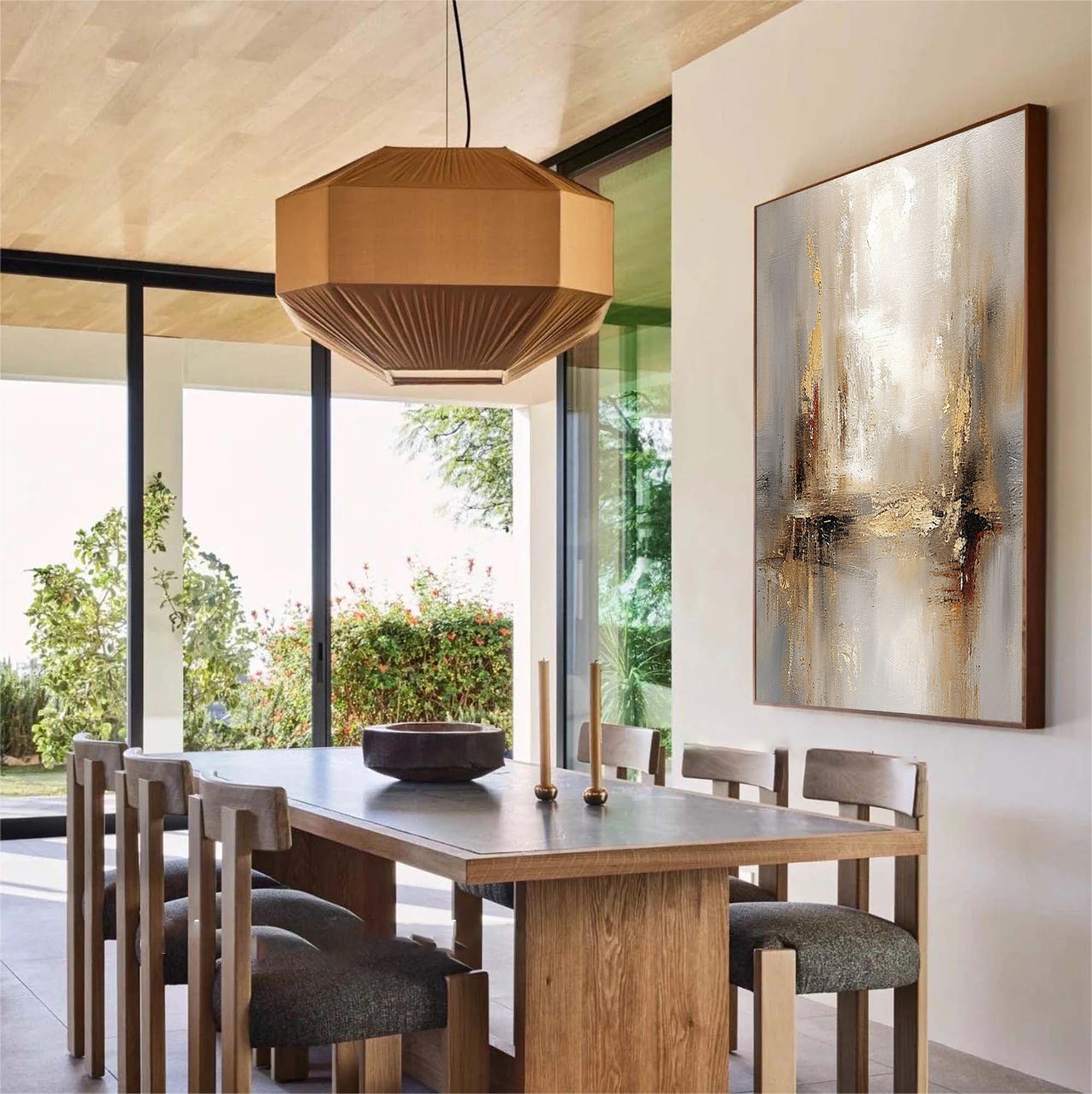 Grey And Beige Abstract Painting Gold Foil Texture Painting#AVG 004