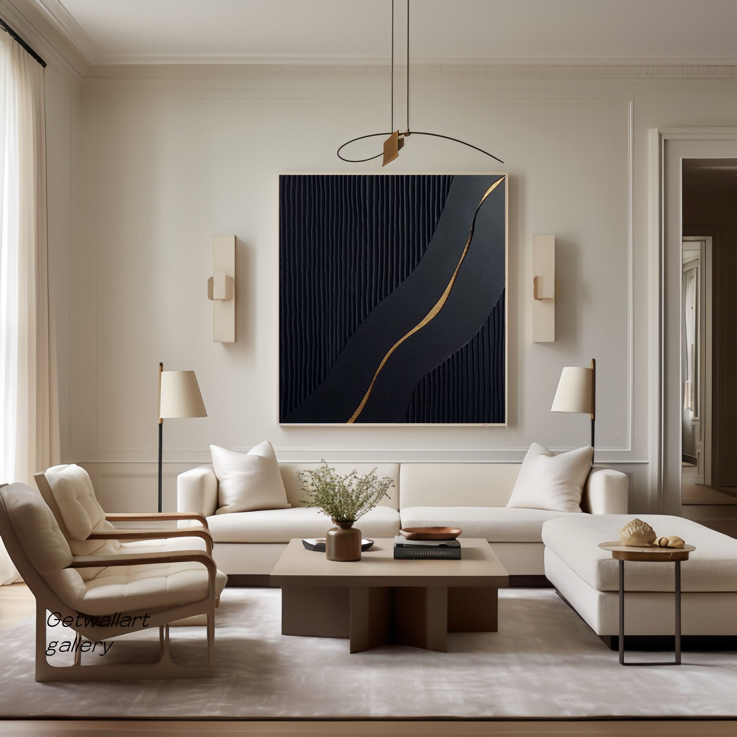 Black Modern Oil Painting Elegant Decor for Contemporary Interiors #BM 019