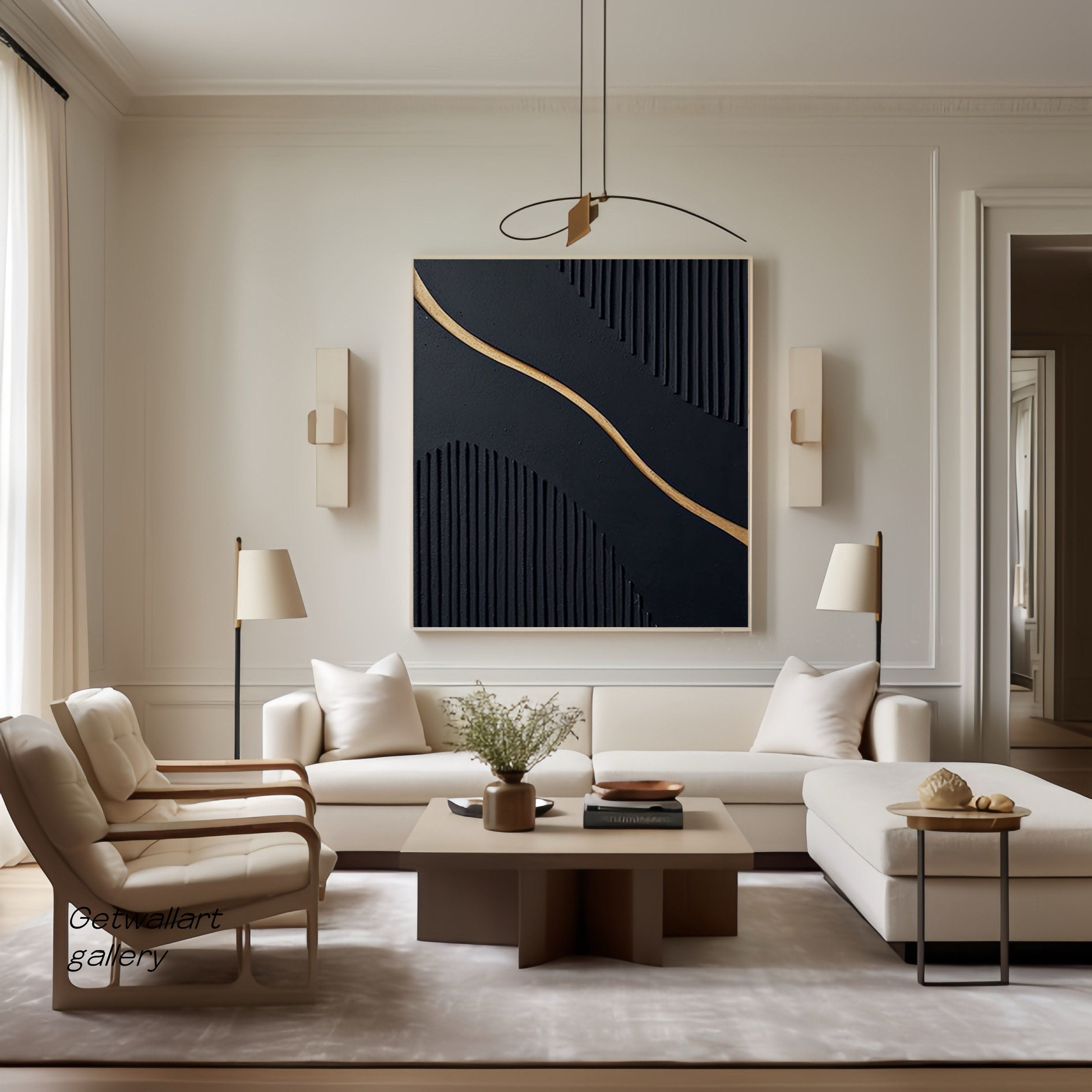 Black Modern Oil Painting Elegant Decor for Contemporary Interiors #BM 018