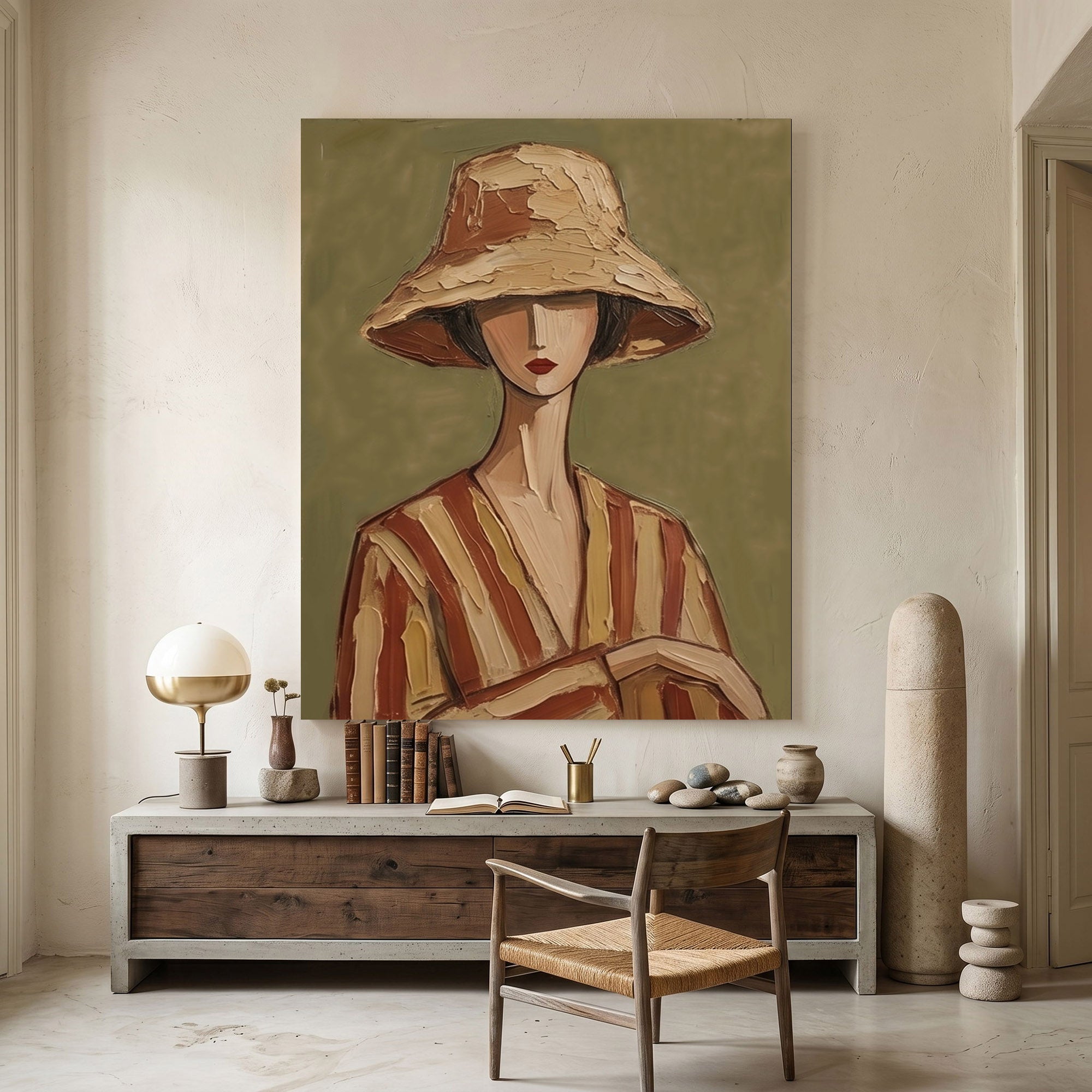 Large Modern Woman Portrait Wall Art Abstract Oil Painting Cowgirl Cowboy Vintage Americana Art Western Fashion Figure Contemporary Interior Decor
