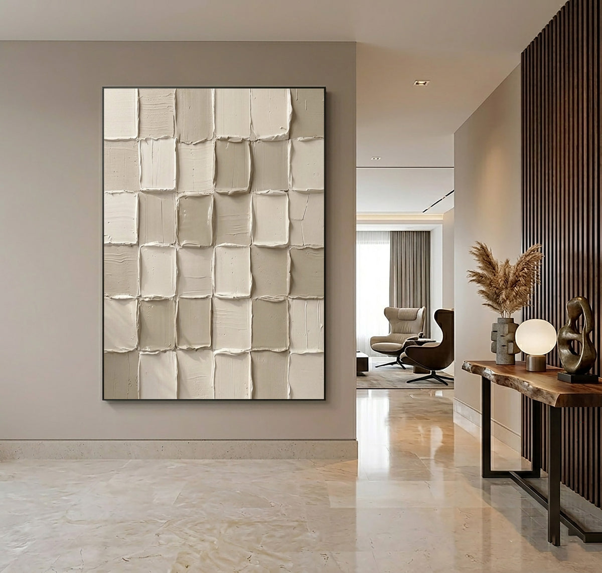 Fragments Finding Their Rhythm Large Textured Ivory Abstract Wall Art Modular Relief Artwork