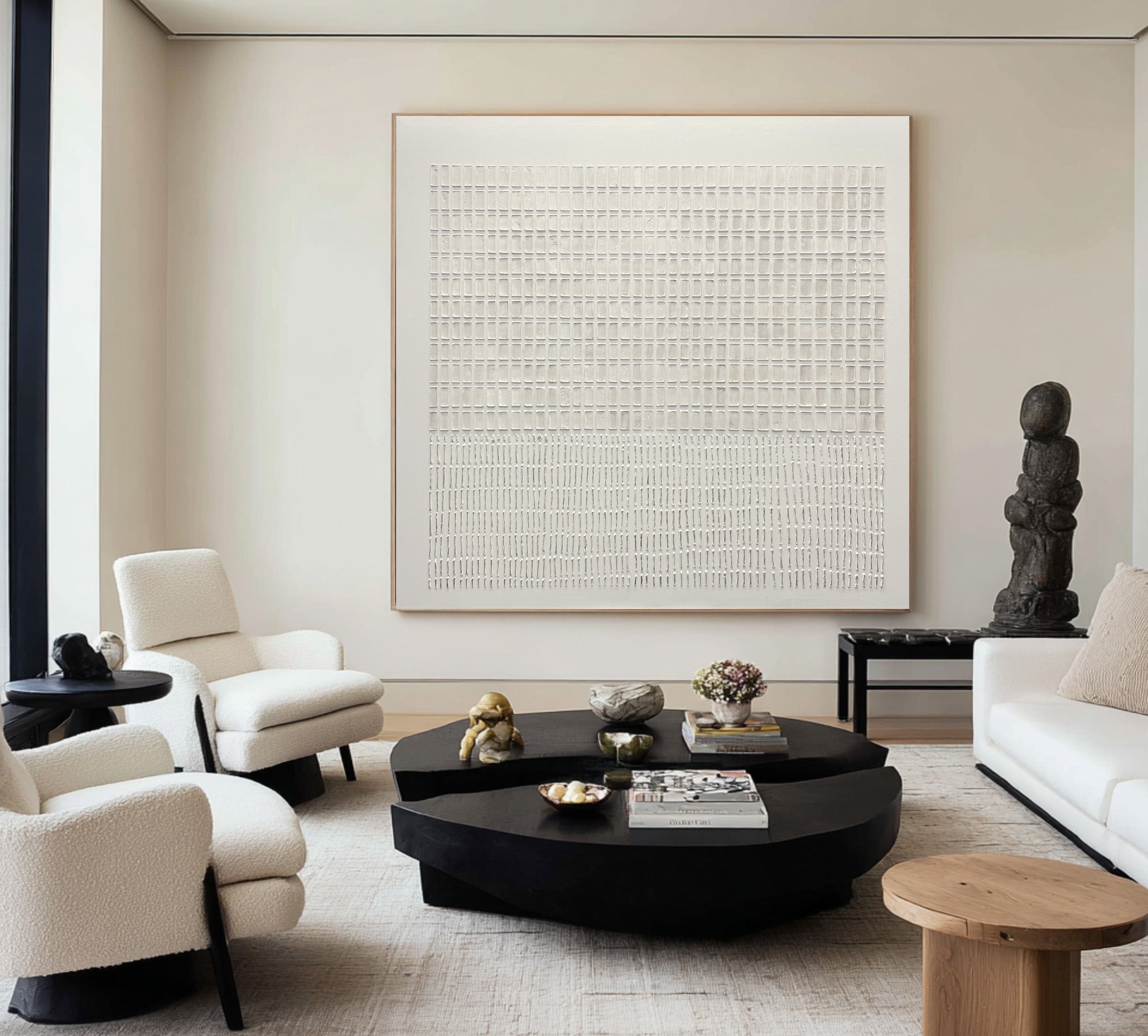 Large Abstract Oil Painting Beige Texture, Minimal Statement Wall Art for Hallway #WAB 017