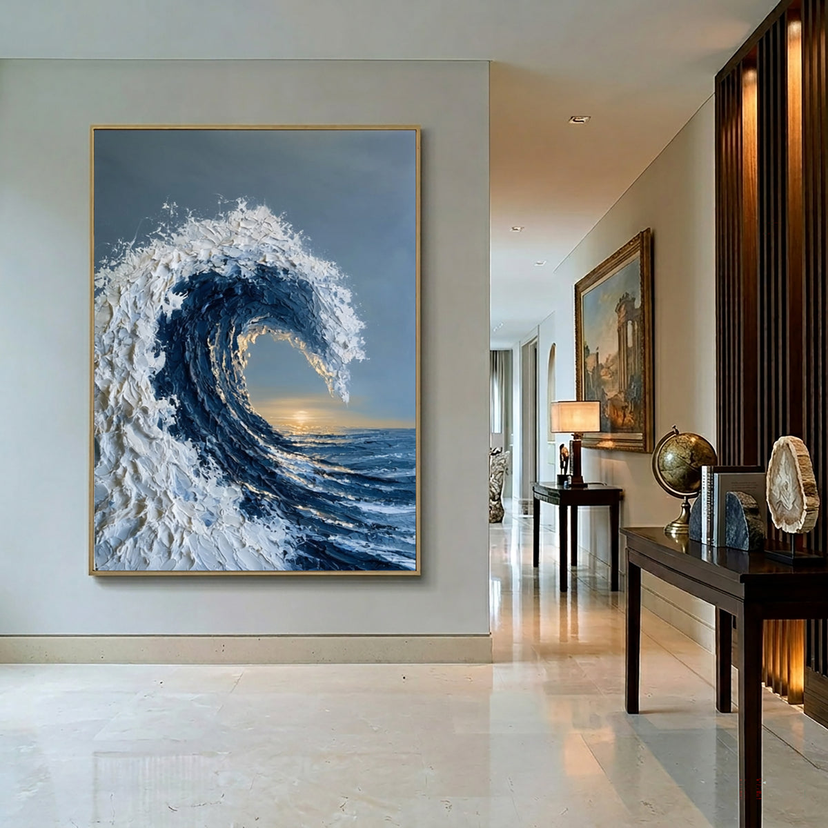 Large Gallery Style Ocean Wave Wall Art Textured Oil Painting Coastal Seascape Cowboy Cowgirl Inspired Vintage Americana Artwork Luxury Decor