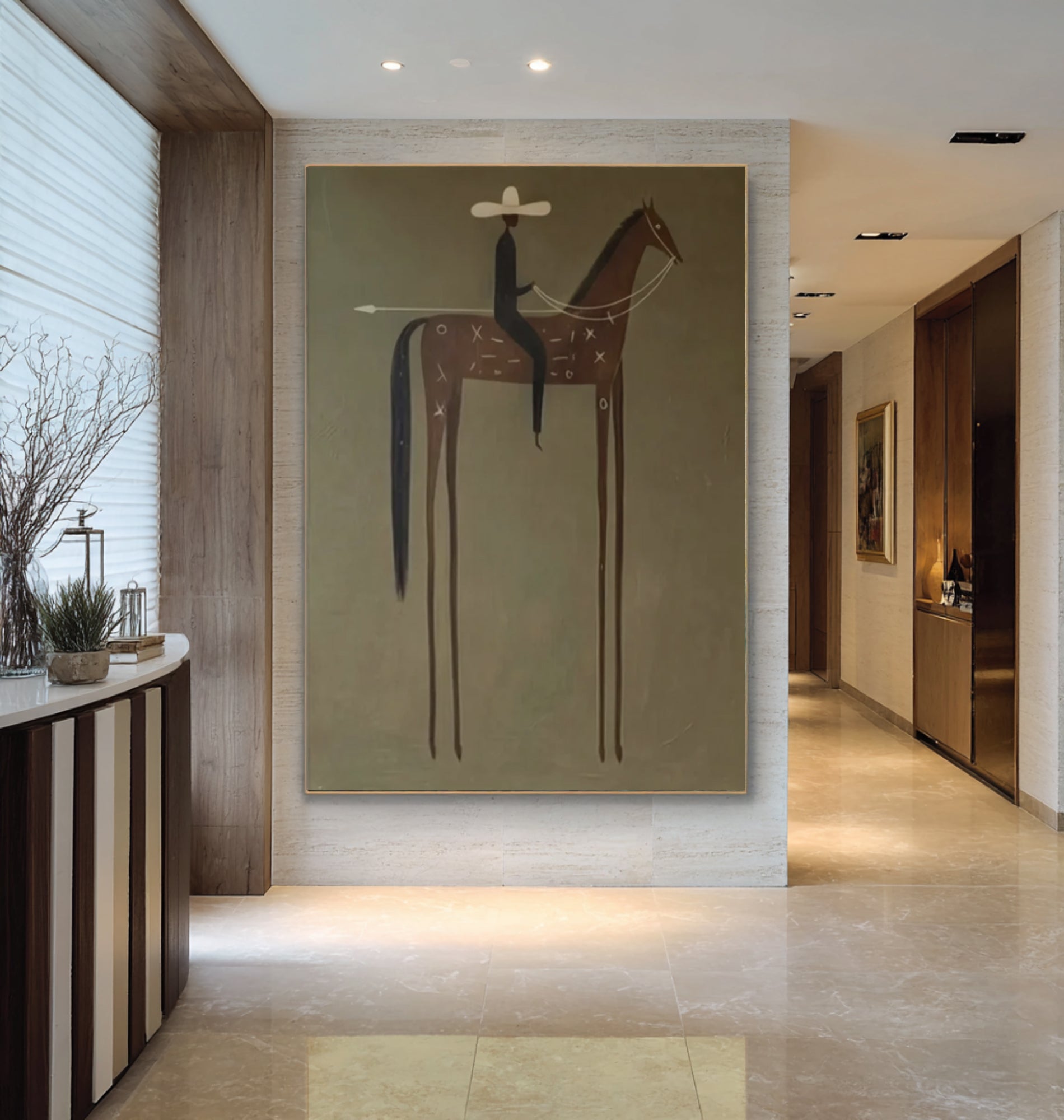 Large Minimalist Horse Rider Painting Contemporary Western Wall Art