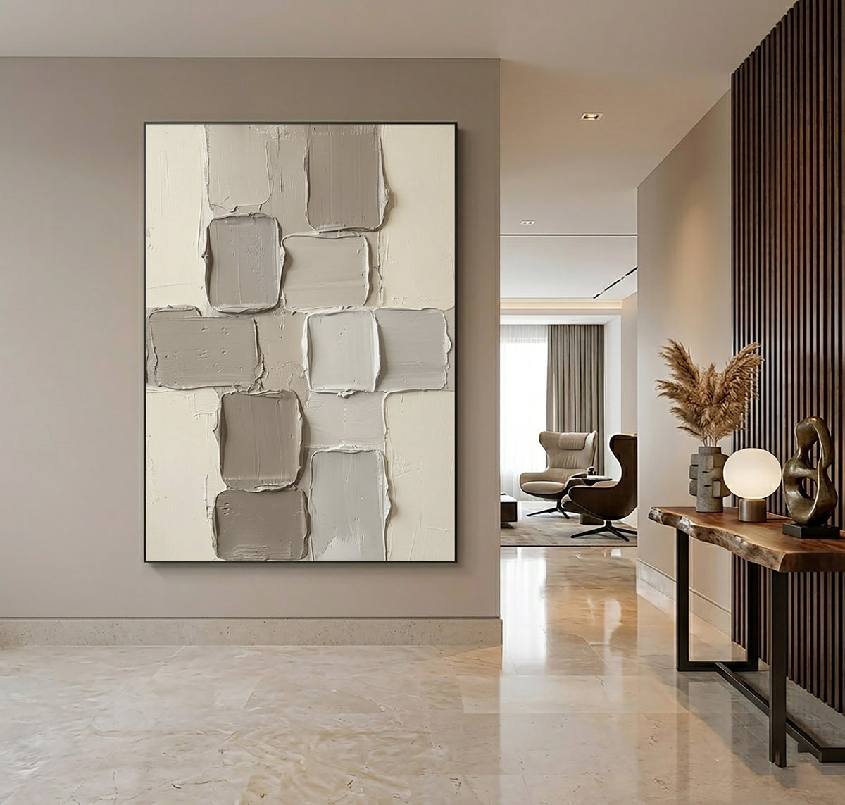 Fragments Suspended In Soft Light Large Neutral Abstract Wall Art Textured Sculptural Relief Painting