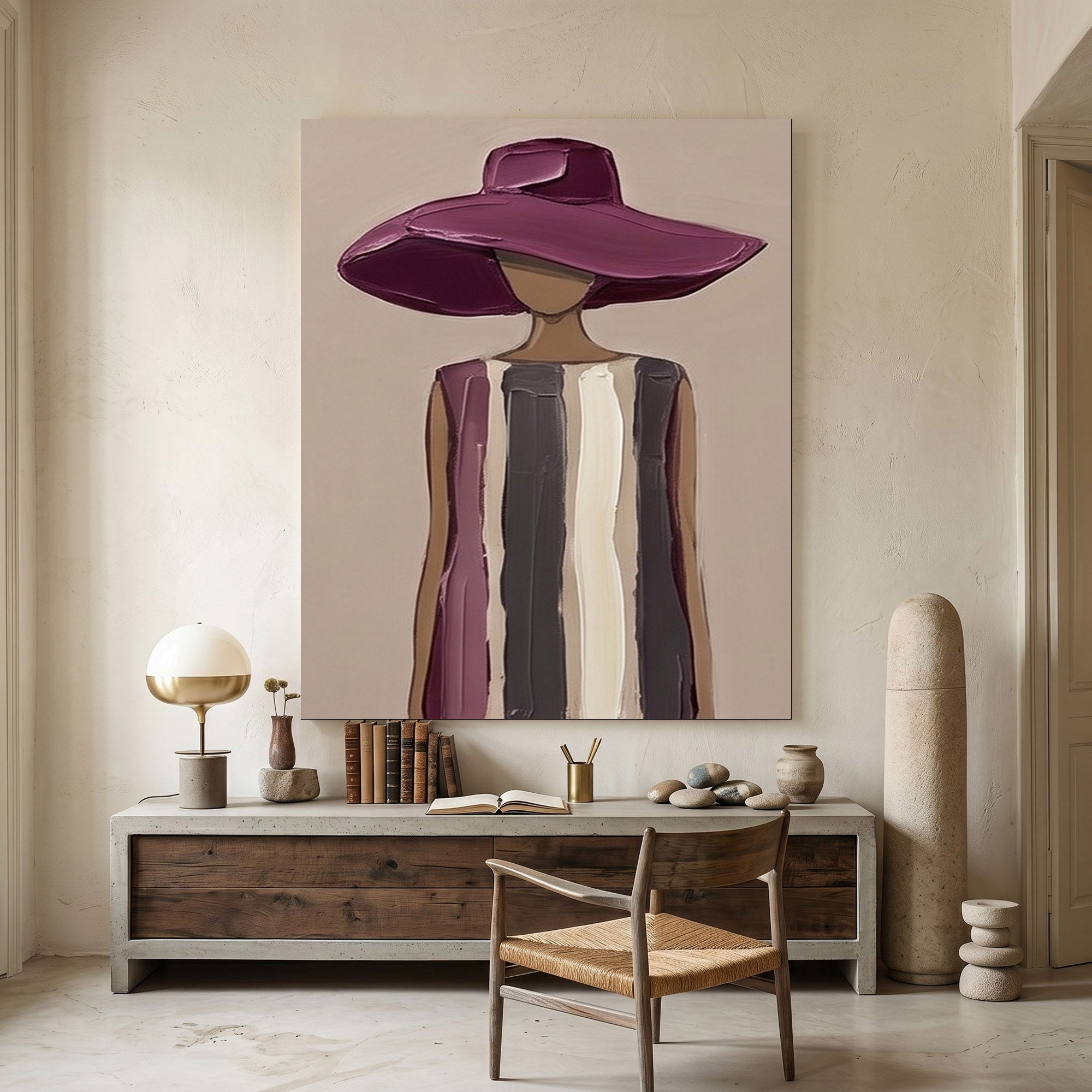 Large Modern Woman Portrait Wall Art Abstract Oil Painting Cowgirl Cowboy Vintage Americana Art Western Hat Fashion Figure Contemporary Decor
