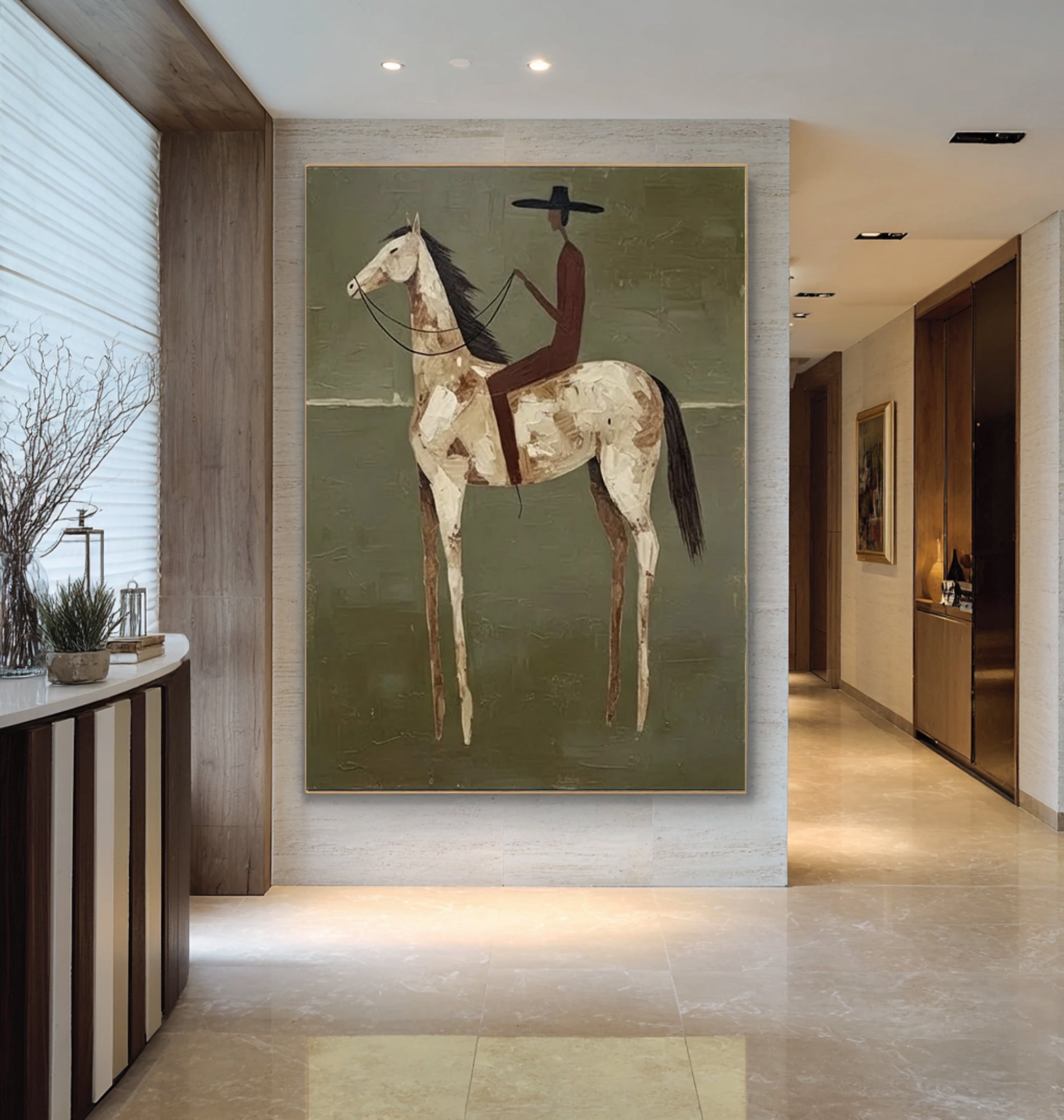 Large Abstract Horse Rider Painting Contemporary Figurative Wall Art