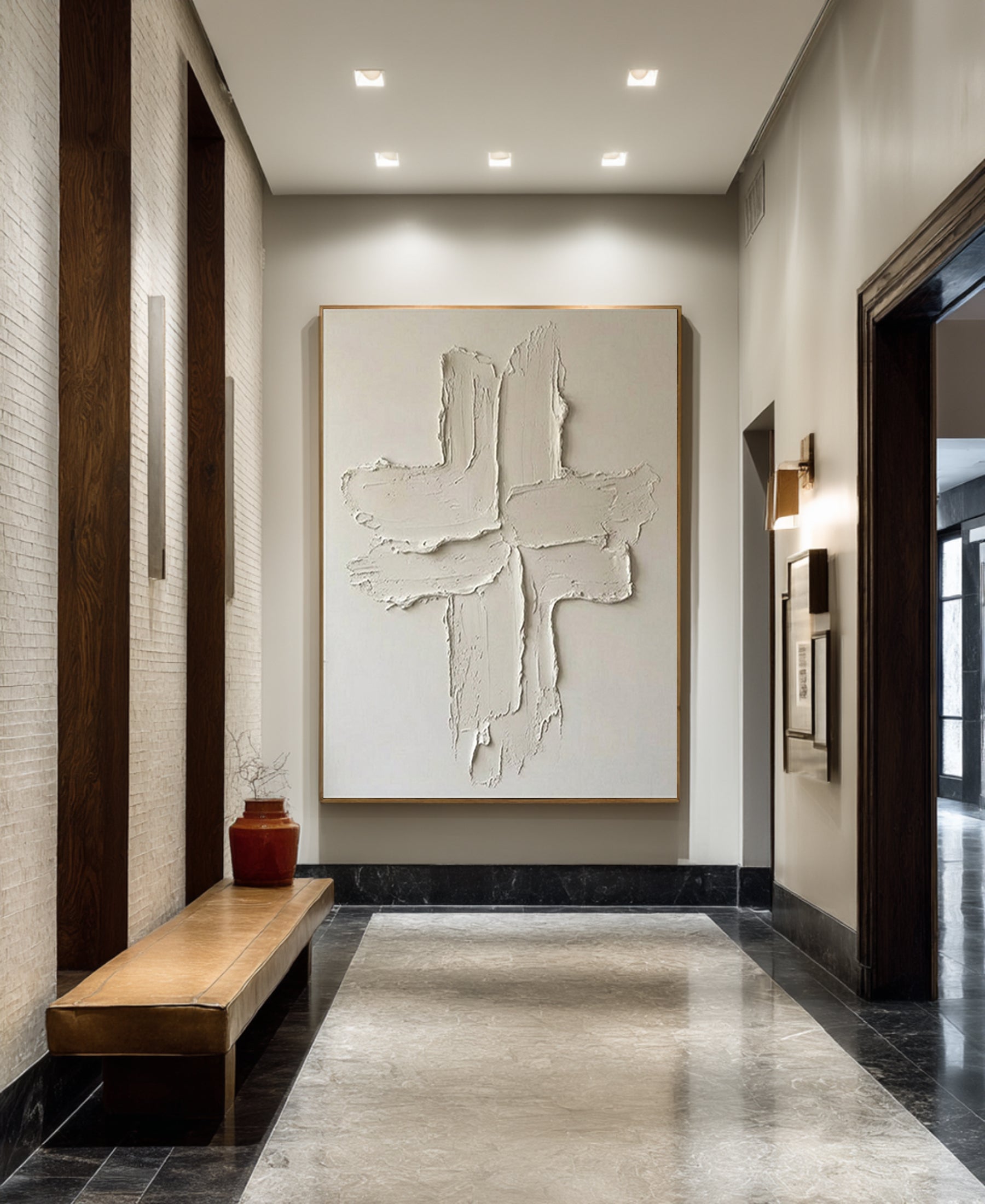 Large Minimalist Cross Texture Oil Painting for Modern Neutral Interiors