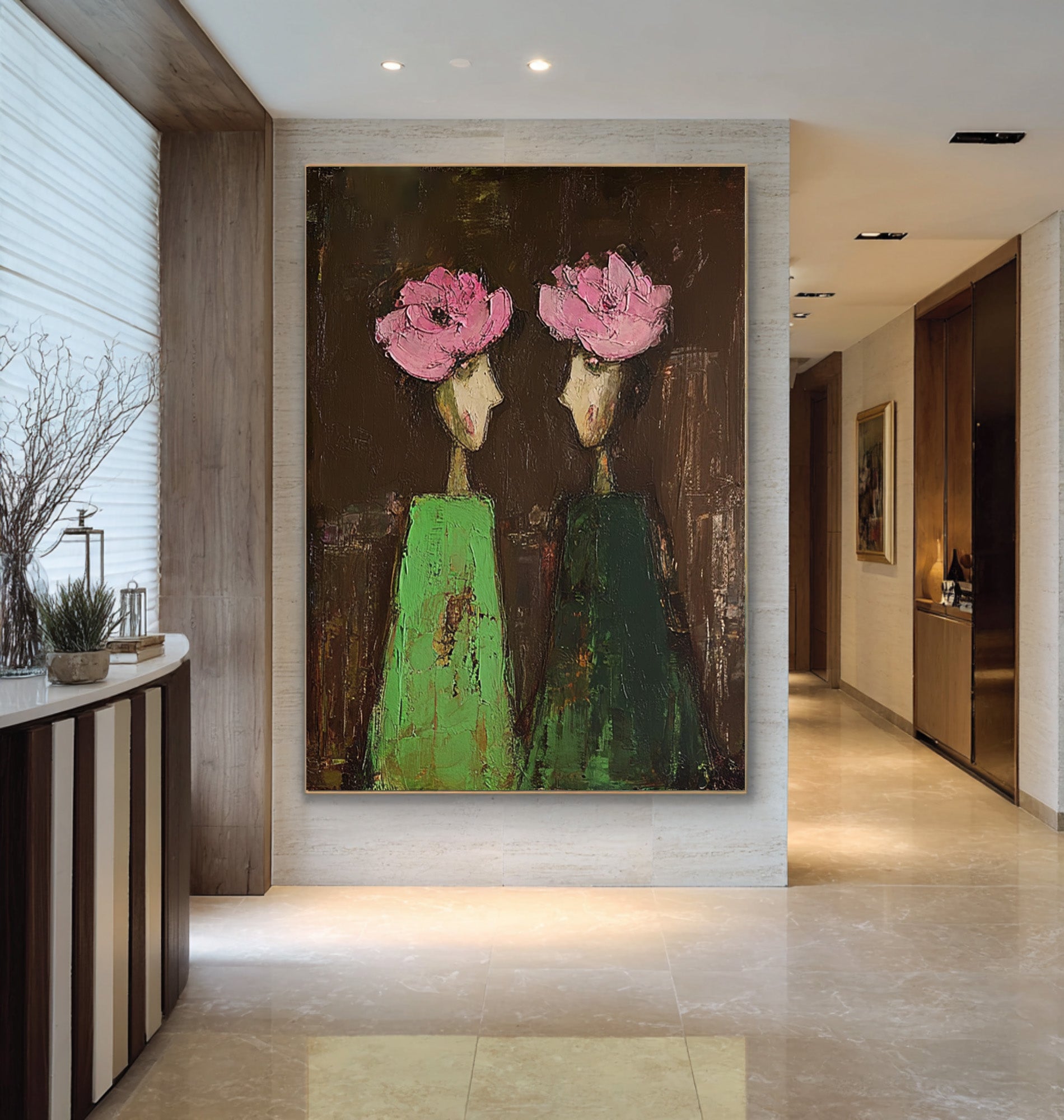 Large Abstract Portrait Oil Painting – Dark Background Canvas Statement Art #WAB 040