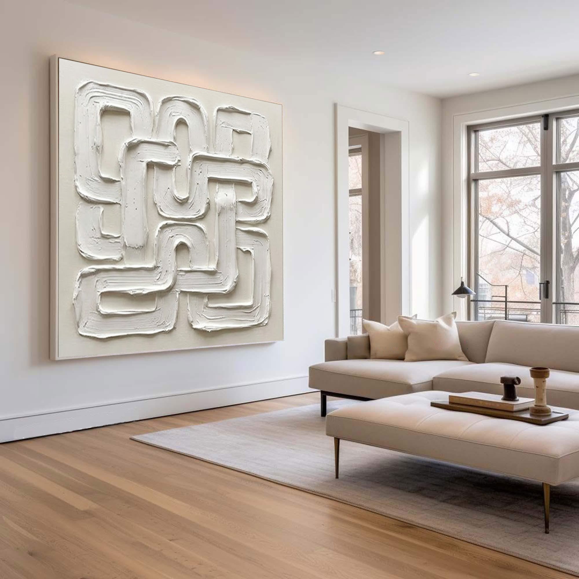 Large Continuous Loop Wall Art Neutral Textured Relief Painting
