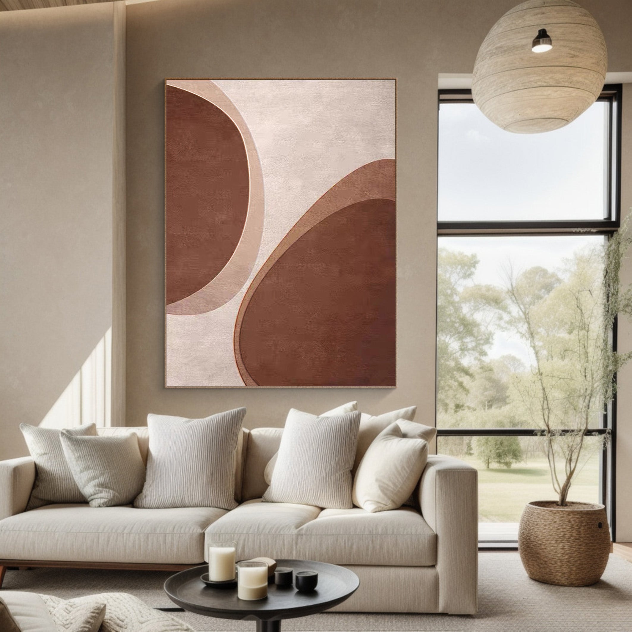 Reddish Brown Minimalist Abstract Wall Art, Organic Shapes #BGA 155
