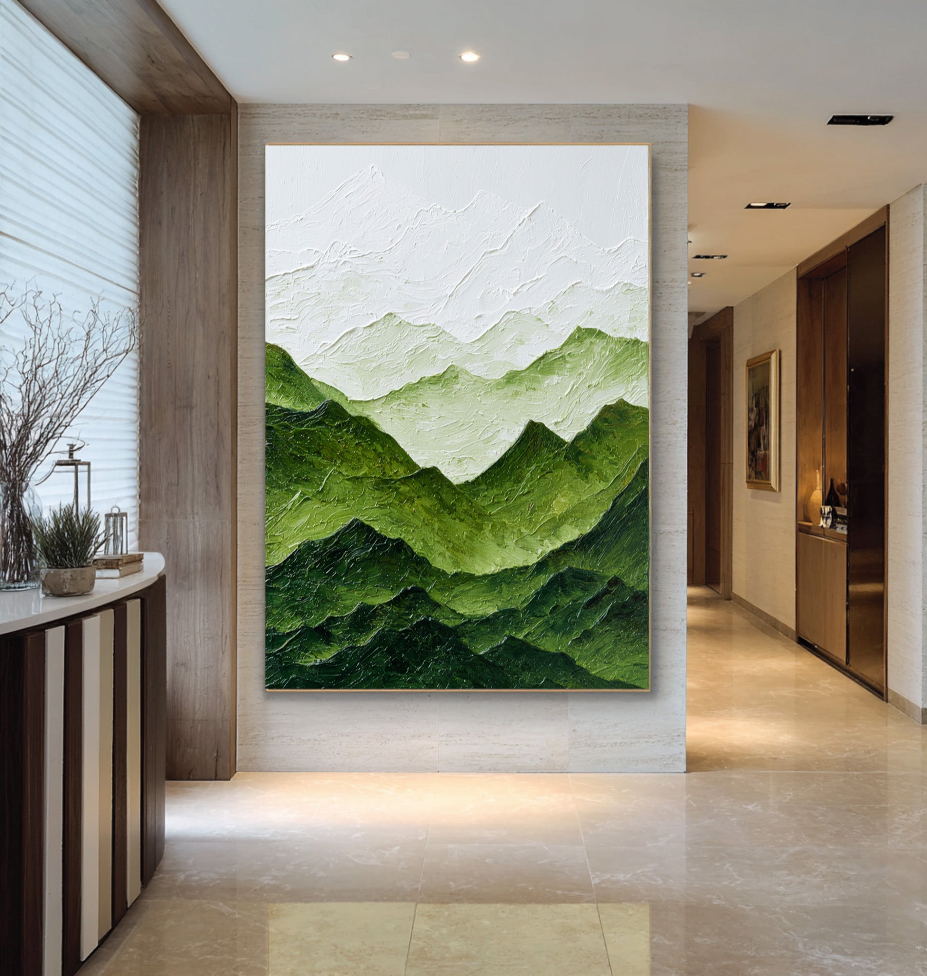Large Contemporary Abstract Oil Painting, Green Mountain Textured Art for Modern Interior | ArtvistaGallery #WAB 004