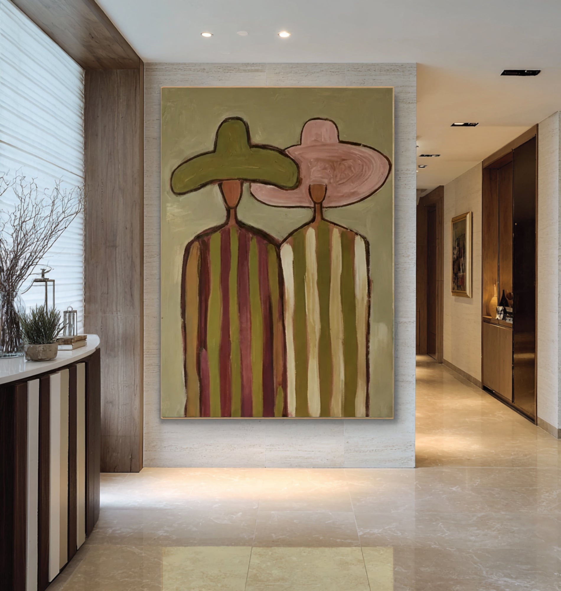 Contemporary Boho Couple Painting Elegant Abstract Figure Wall Decor