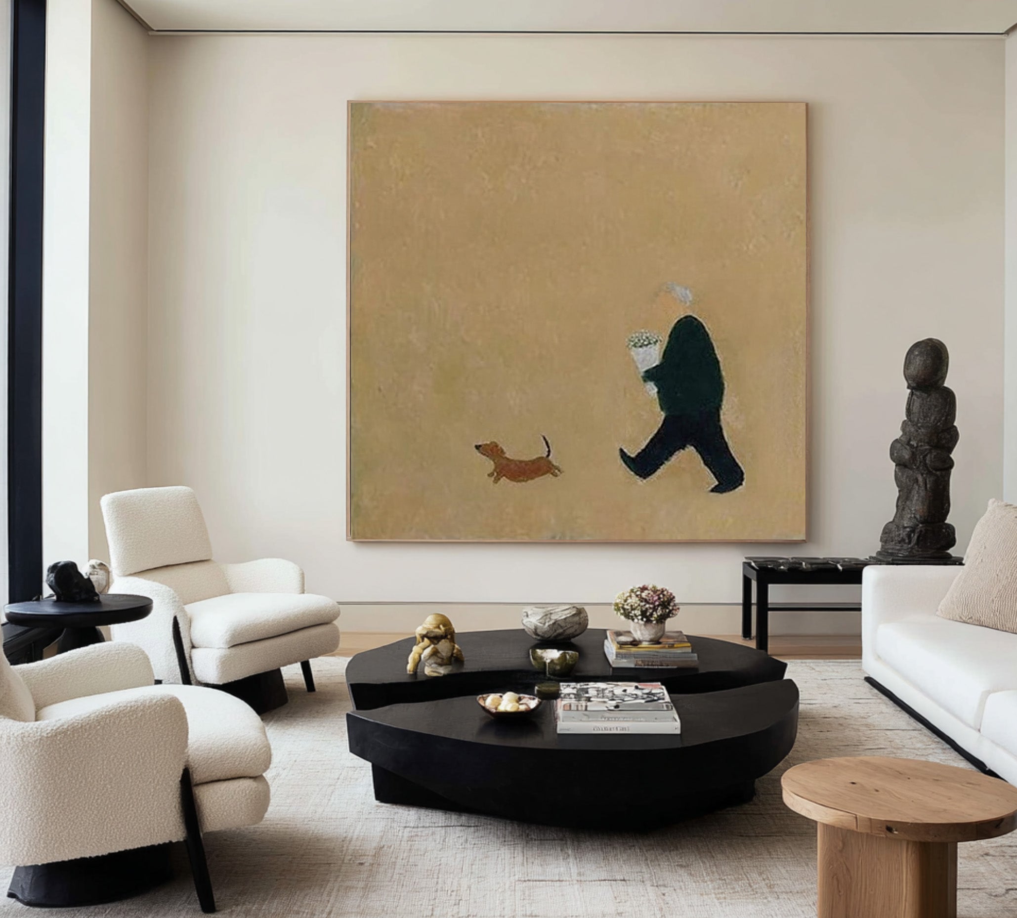 Large Abstract Oil Painting Minimalist Figure Art, Warm Modern Wall Art for Living Room | ArtvistaGallery #WAB 014