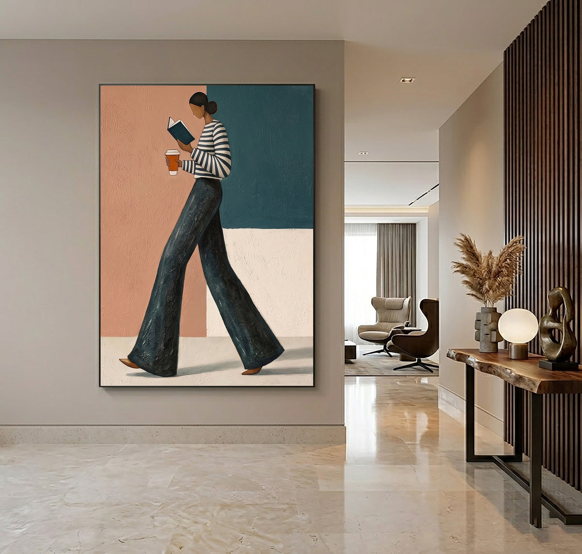 Contemporary Fashion Woman Painting Striped Sweater Wide Leg Pants Wall Art