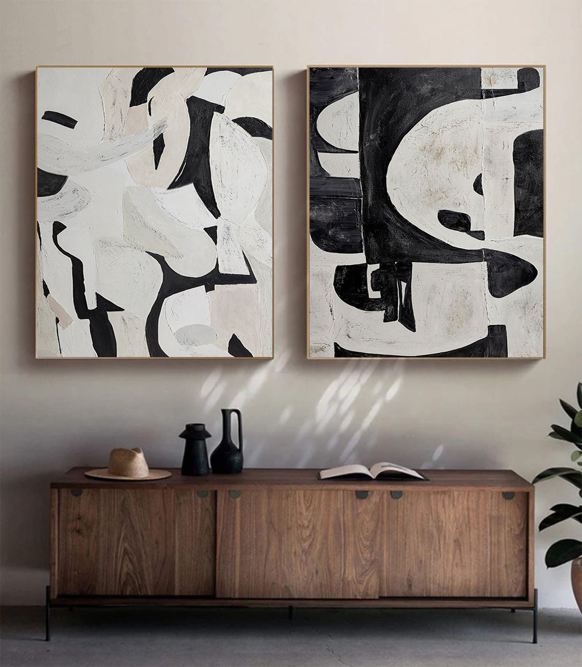 Black & White Abstract Painting SET OF 2 #LL 009