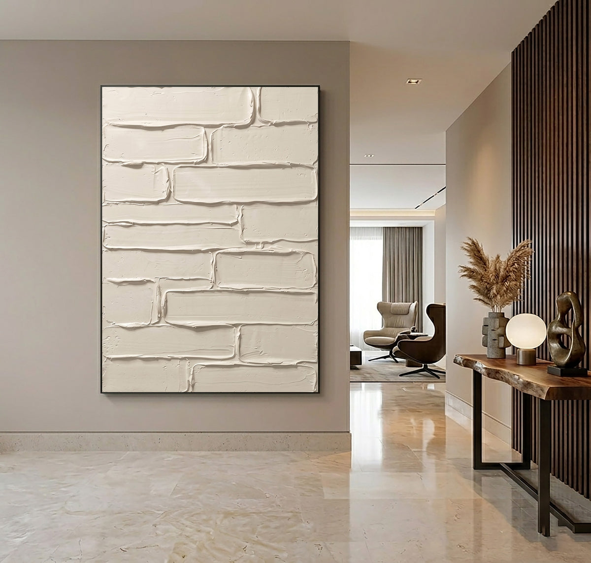 Weathered Lines Warm Neutral Handmade Artwork Textured Abstract Painting Cream White Contemporary Wall Decor