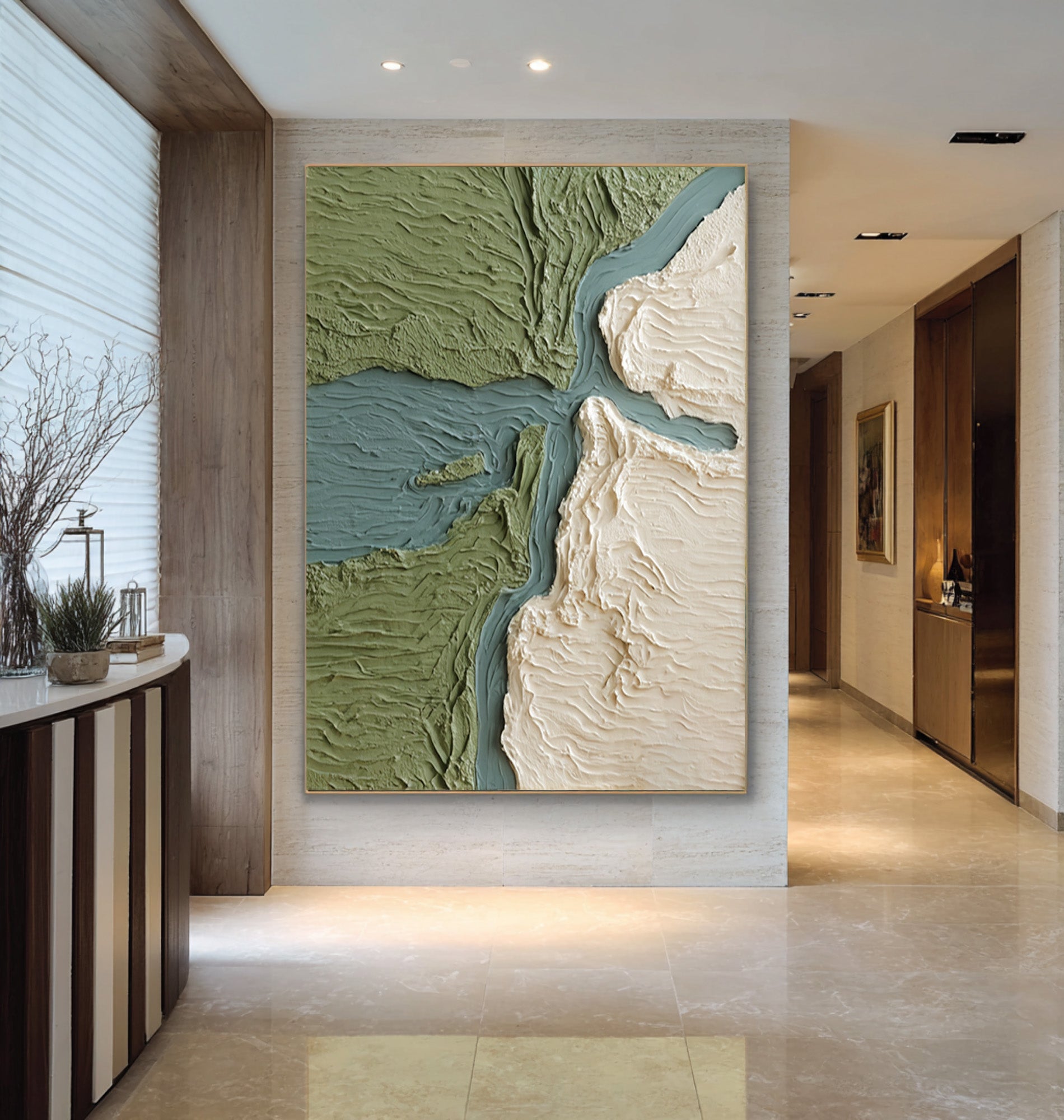 Large Abstract Oil Painting Green Minimal Landscape, Textured Art for Modern Interior | ArtvistaGallery #WAB 029